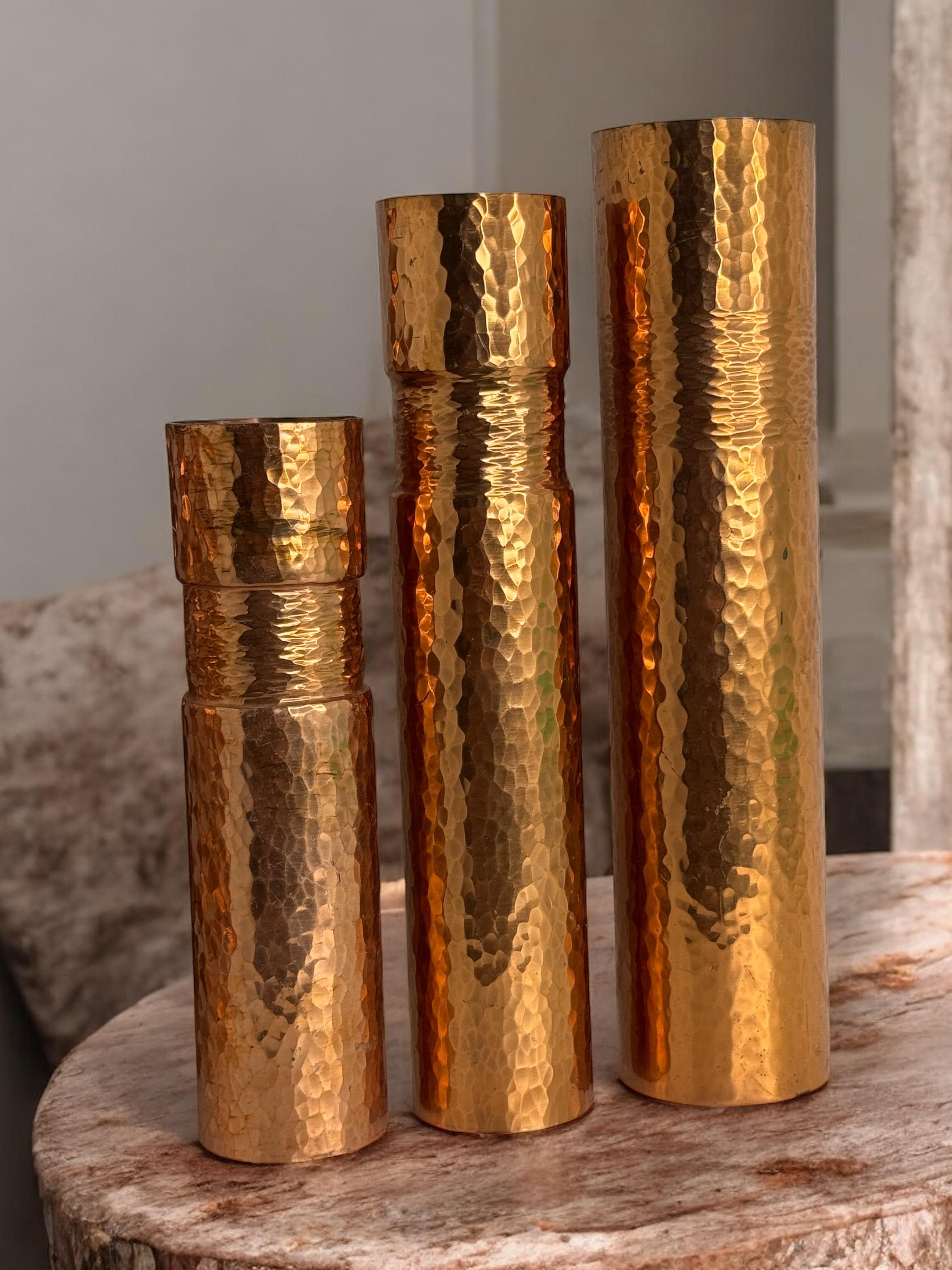 Beautiful Set of three Copper Handmade Brutalist Flower Vase, German, 1970s For Sale 8