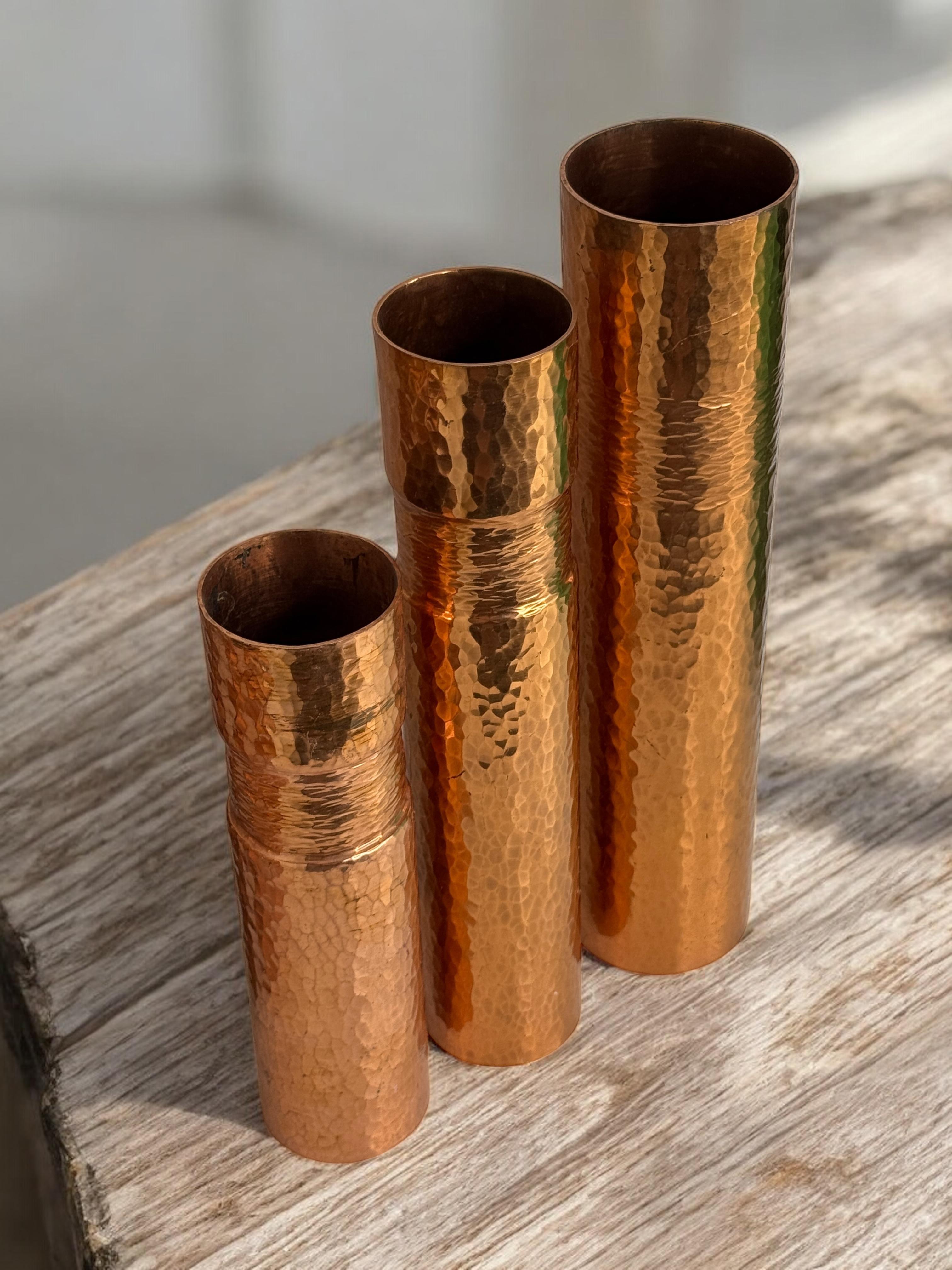 Beautiful Set of three Copper Handmade Brutalist Flower Vase, German, 1970s For Sale 9
