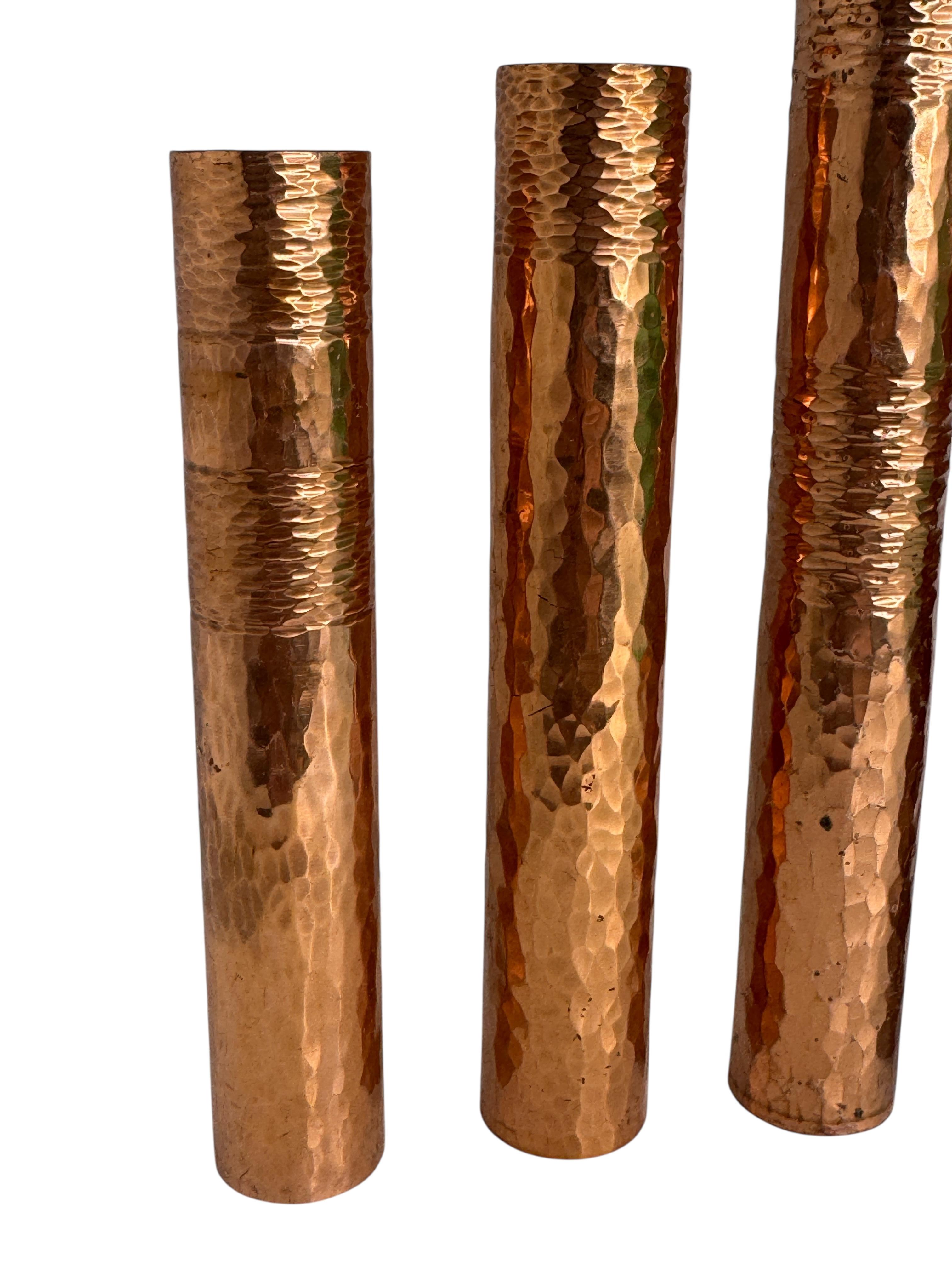 Beautiful Set of three Copper Handmade Brutalist Flower Vase, German, 1970s For Sale 2