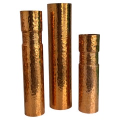 Beautiful Set of three Copper Handmade Brutalist Flower Vase, German, 1970s