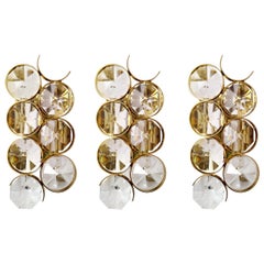 Beautiful Set of Three German Vintage Glass and Brass Wall Lights Sconces, 1960s