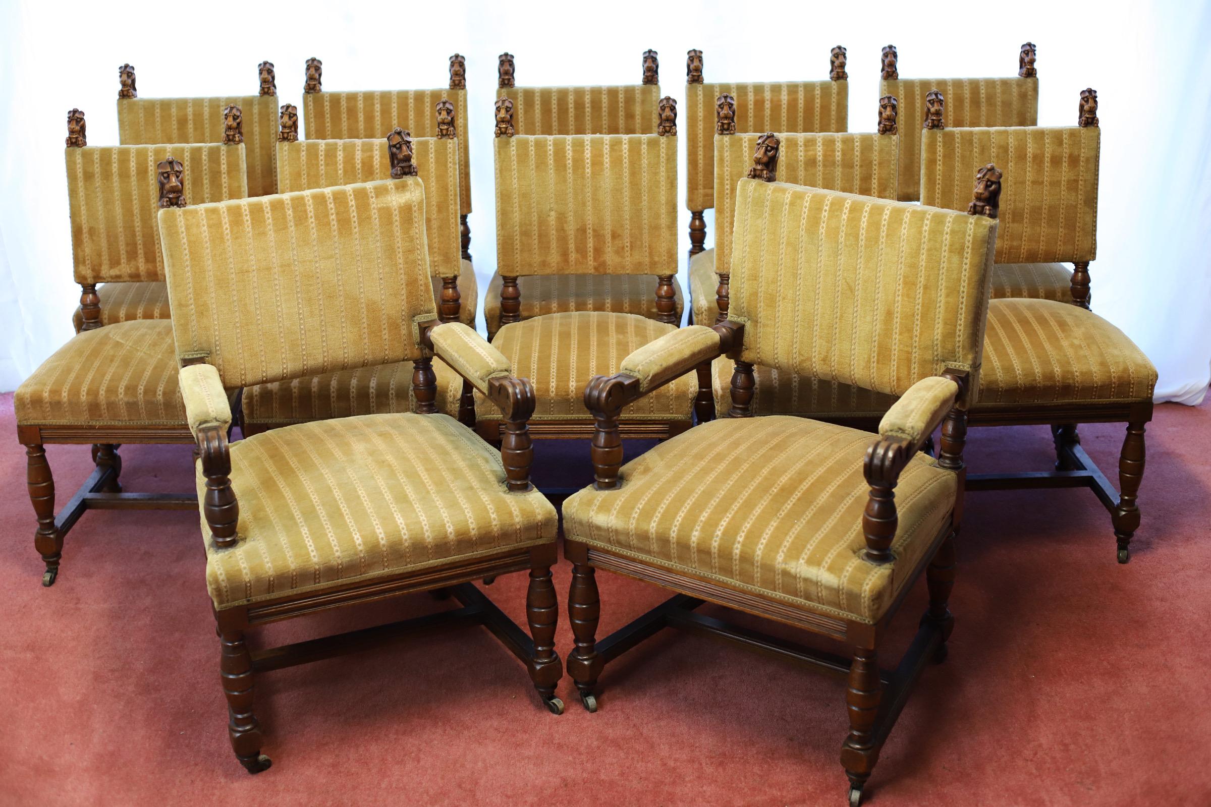 British Beautiful Set Of Twelve Victorian Oak Dining Chairs For Sale