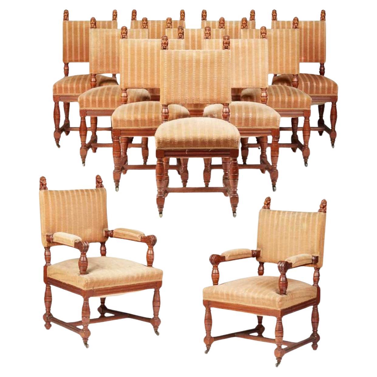 Beautiful Set Of Twelve Victorian Oak Dining Chairs For Sale