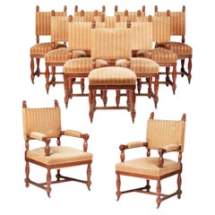 Schöner Satz von zwölf viktorianischen Eichenholz-Esszimmerstühlen