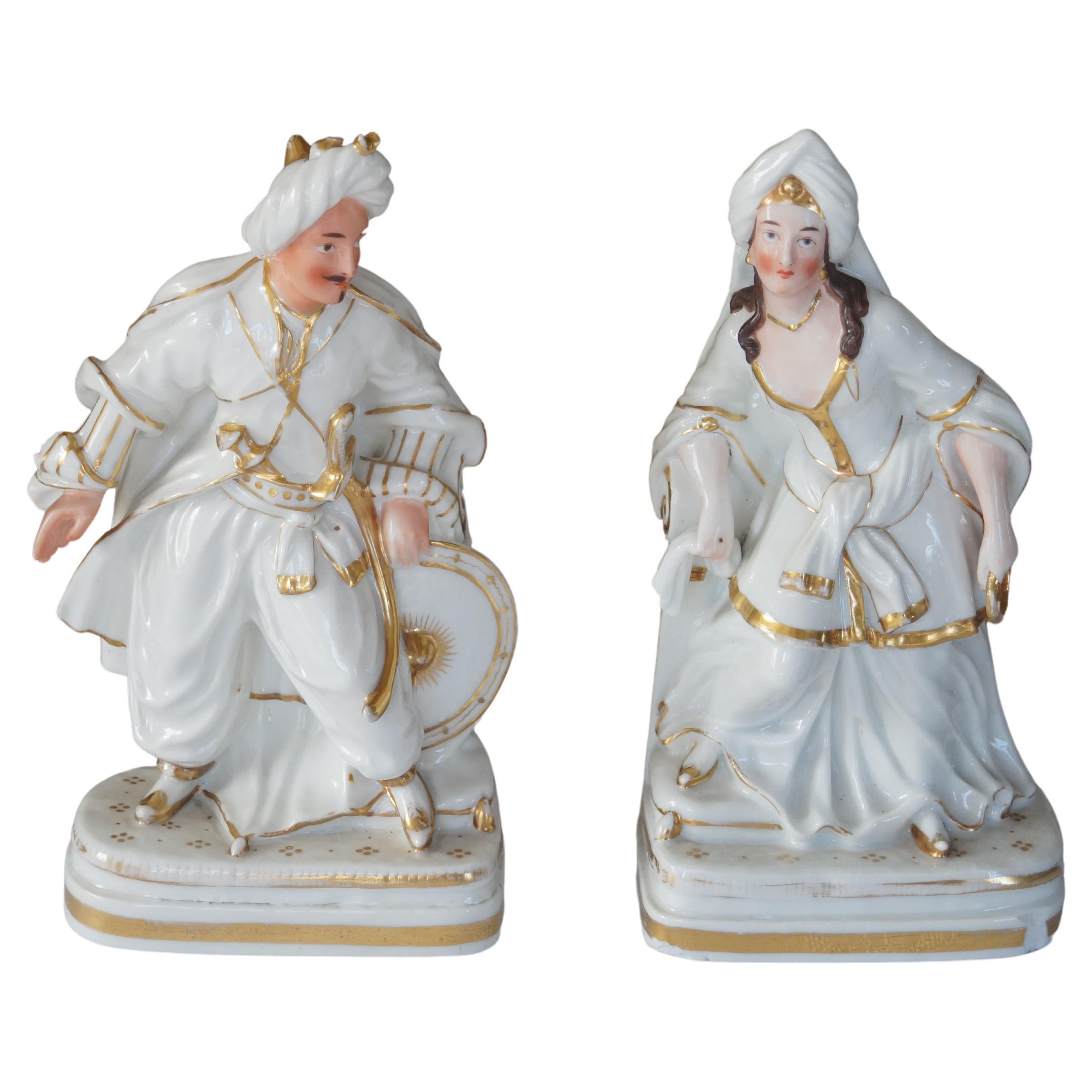 Beautiful Set of Two Antique French Old Paris Porcelain 'Porte Plume" Statues 