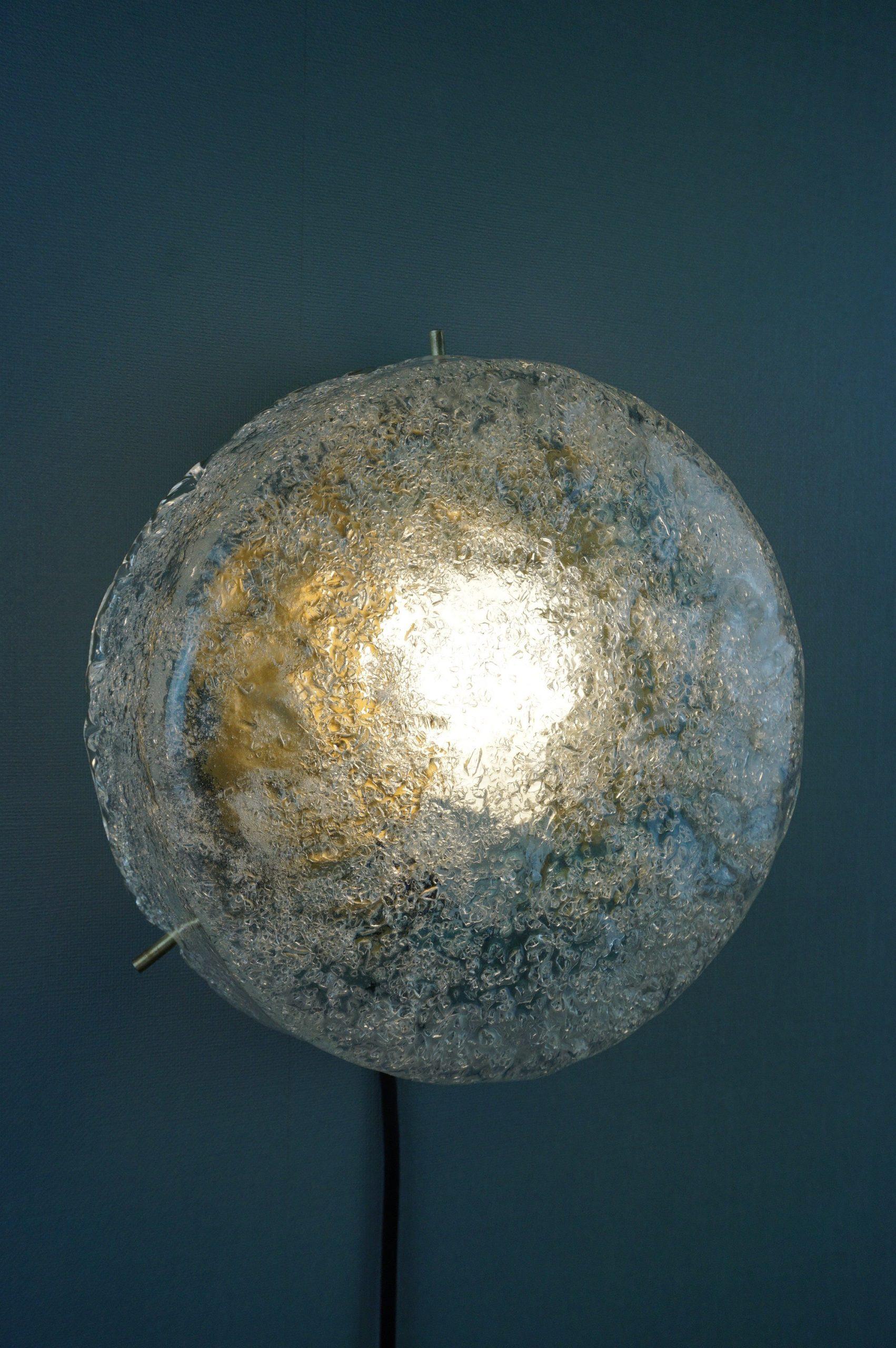 Hand-Crafted Beautiful set of two ceiling lamps, ice glass, Kaiser Leuchten For Sale