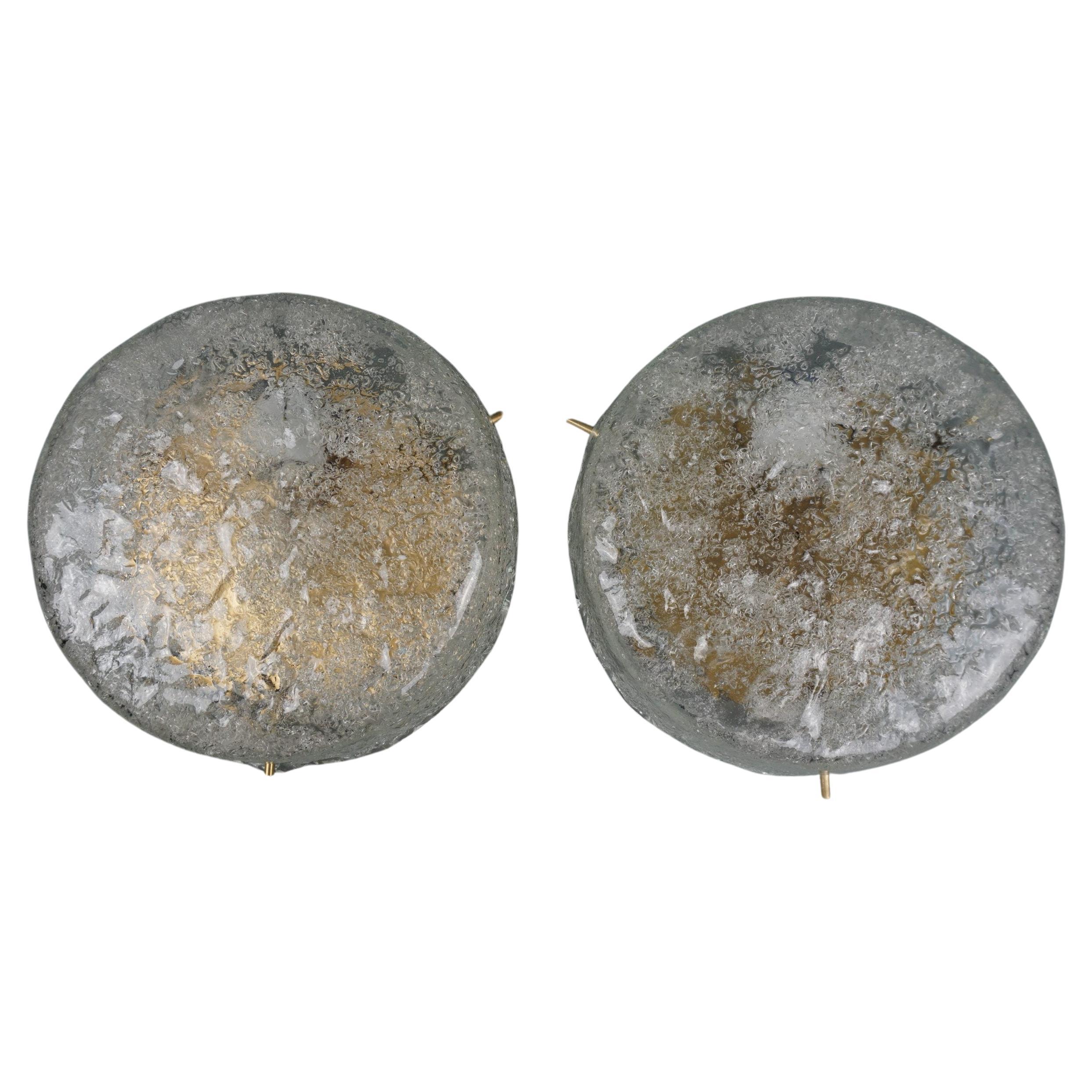 Beautiful set of two ceiling lamps, ice glass, Kaiser Leuchten For Sale