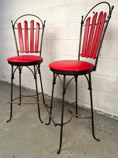 Bellissimo set di sgabelli da bar in legno e ferro d'epoca