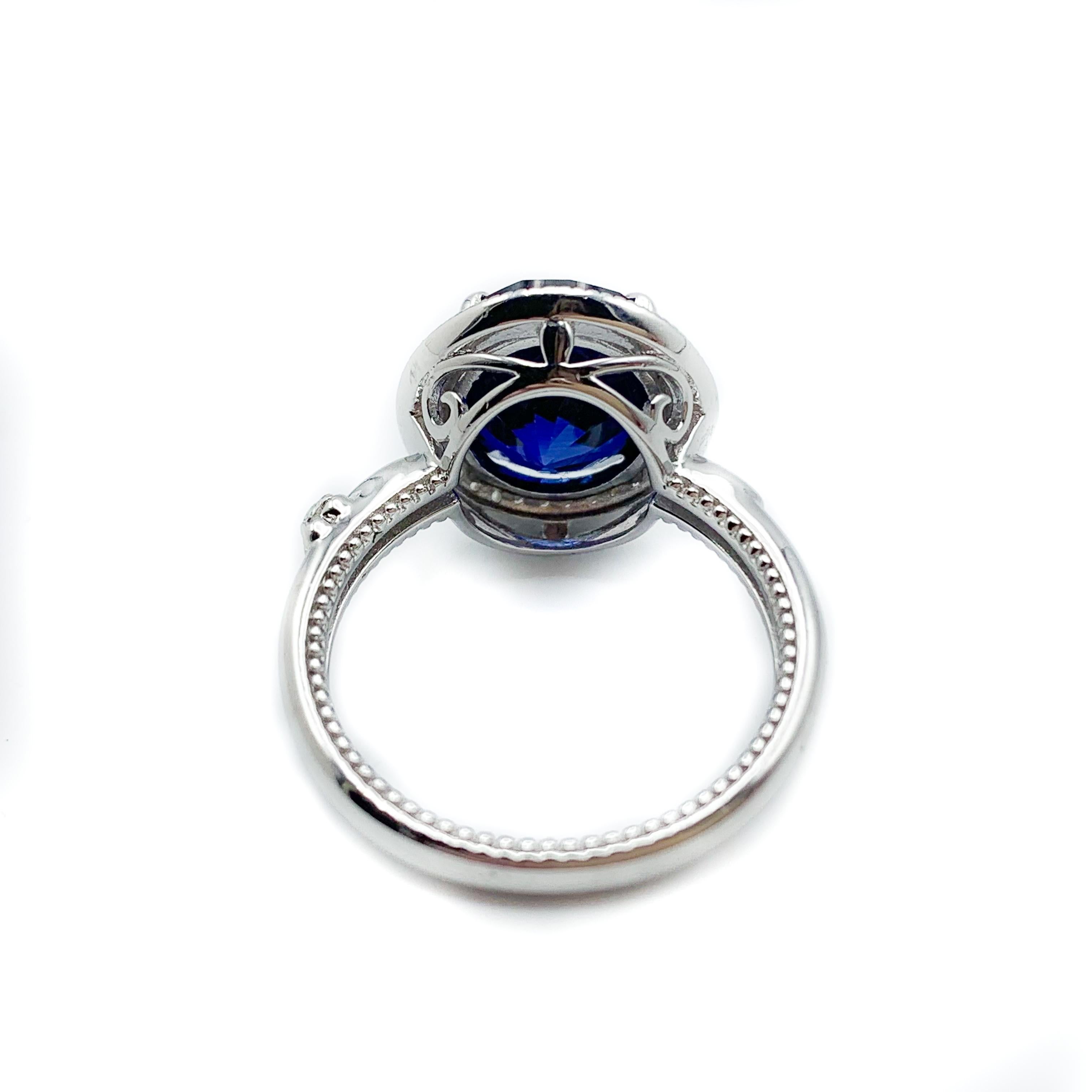 Women's or Men's Beautiful Shade of Blue 3.16 Carat CZ Silver Ring 