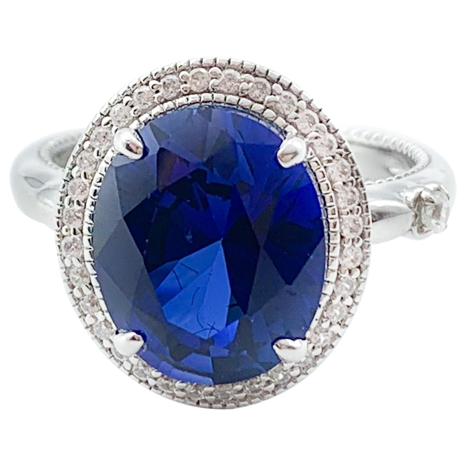 Beautiful Shade of Blue 3.16 Carat CZ Silver Ring 