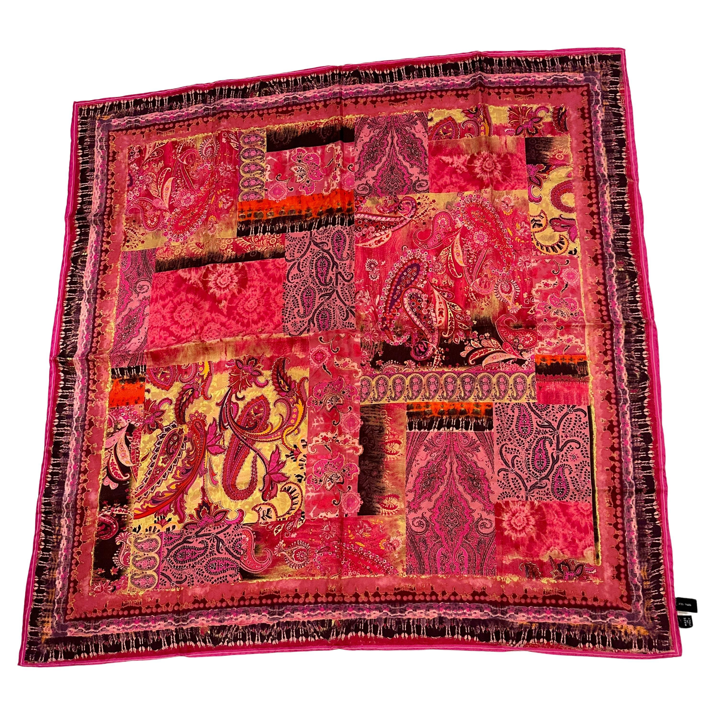 Beautiful Shades Of Fuchsia, Pinks & Purple "Abstract Patchwork" Silk Scarf For Sale
