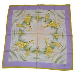 Beautiful Shades of Lavender & Olive-Green "Circle of Giraffes" Silk Scarf