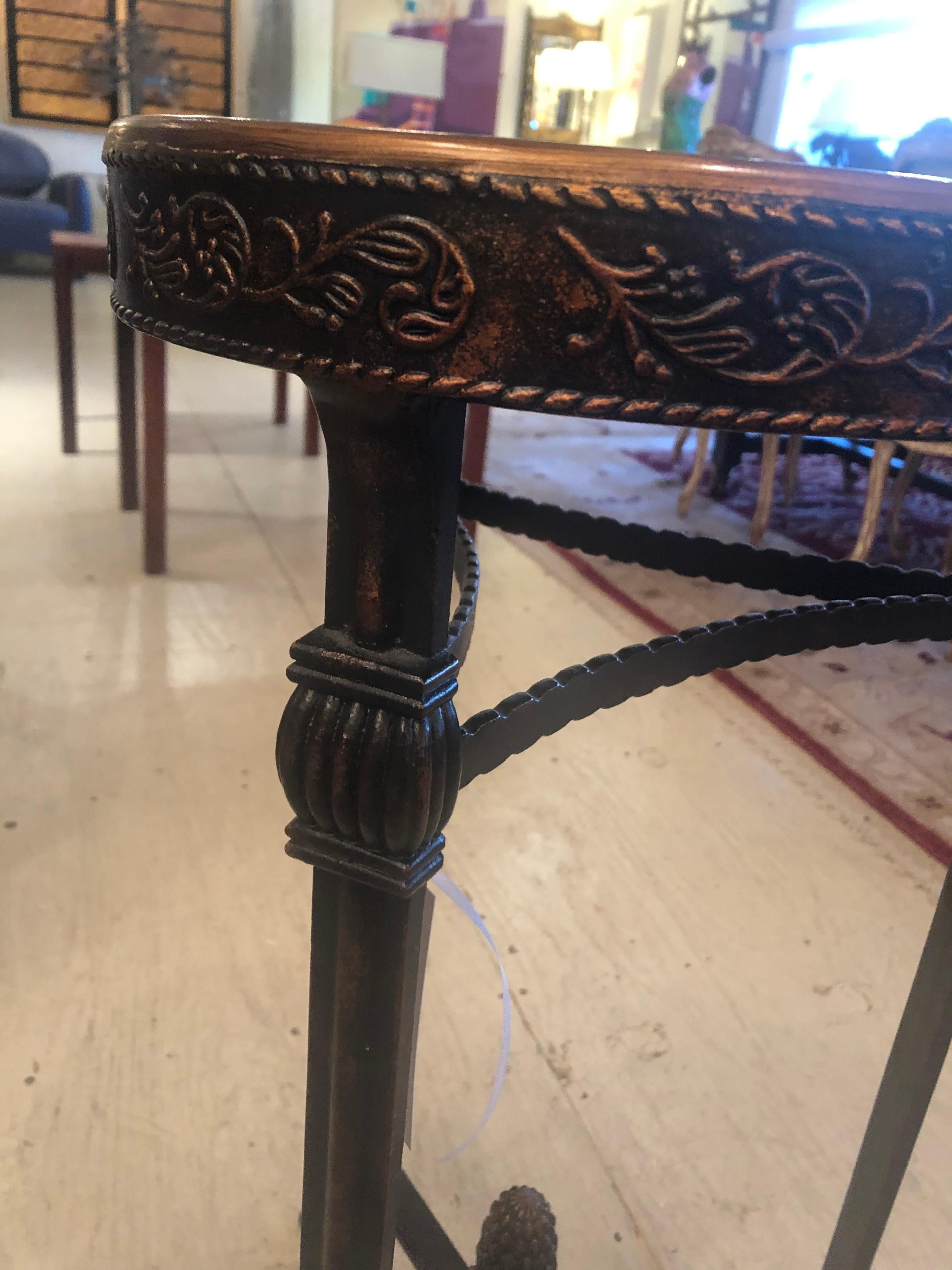 Theodore Alexander Shamrock Shaped End Table with Floral Decoration In Good Condition In Hopewell, NJ