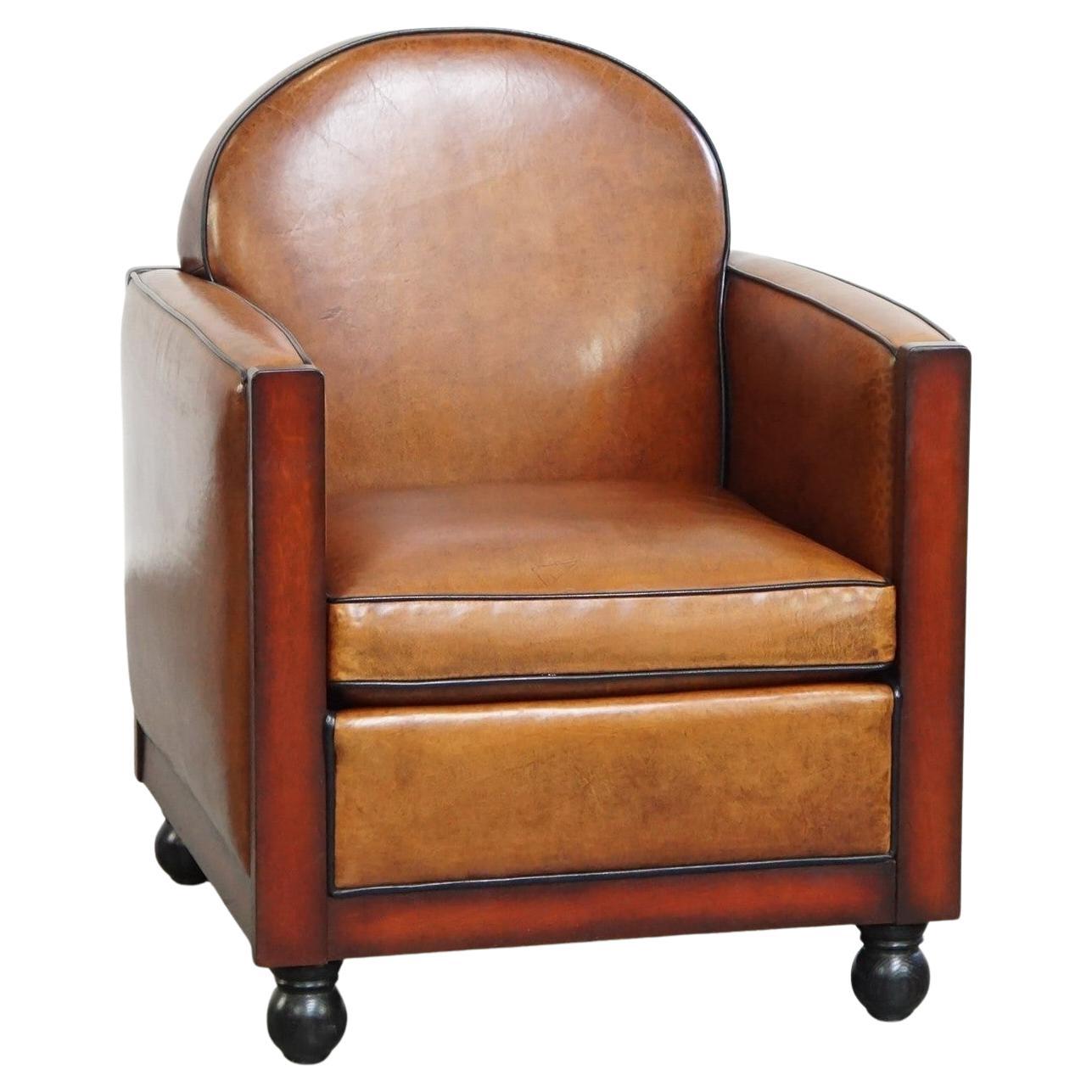 Beautiful sheep leather Art Deco design armchair in good condition