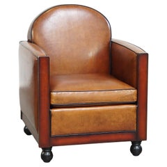 Vintage Beautiful sheep leather Art Deco design armchair in good condition