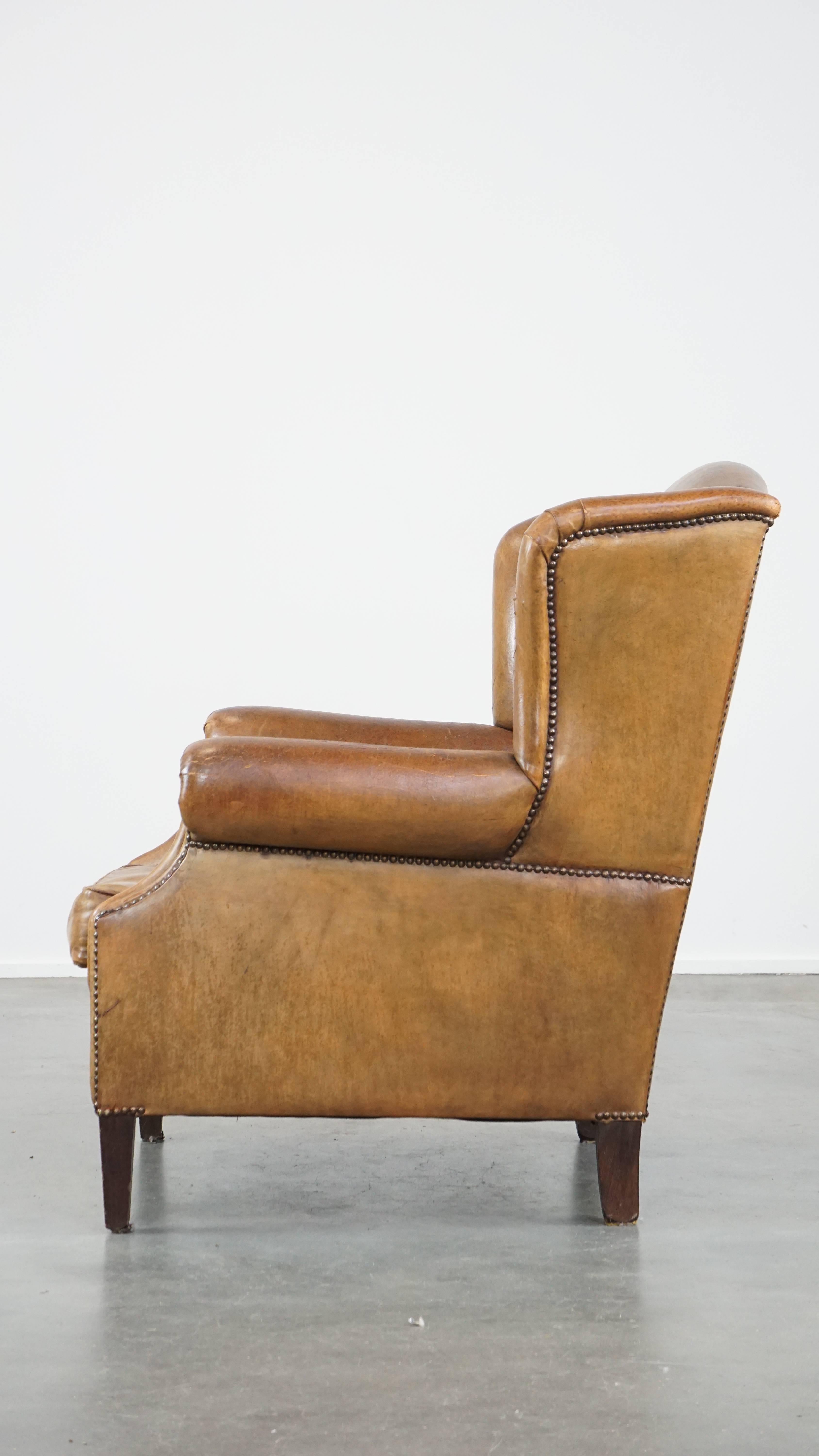 20th Century Beautiful sheepskin armchair with a very lovely color and patina For Sale