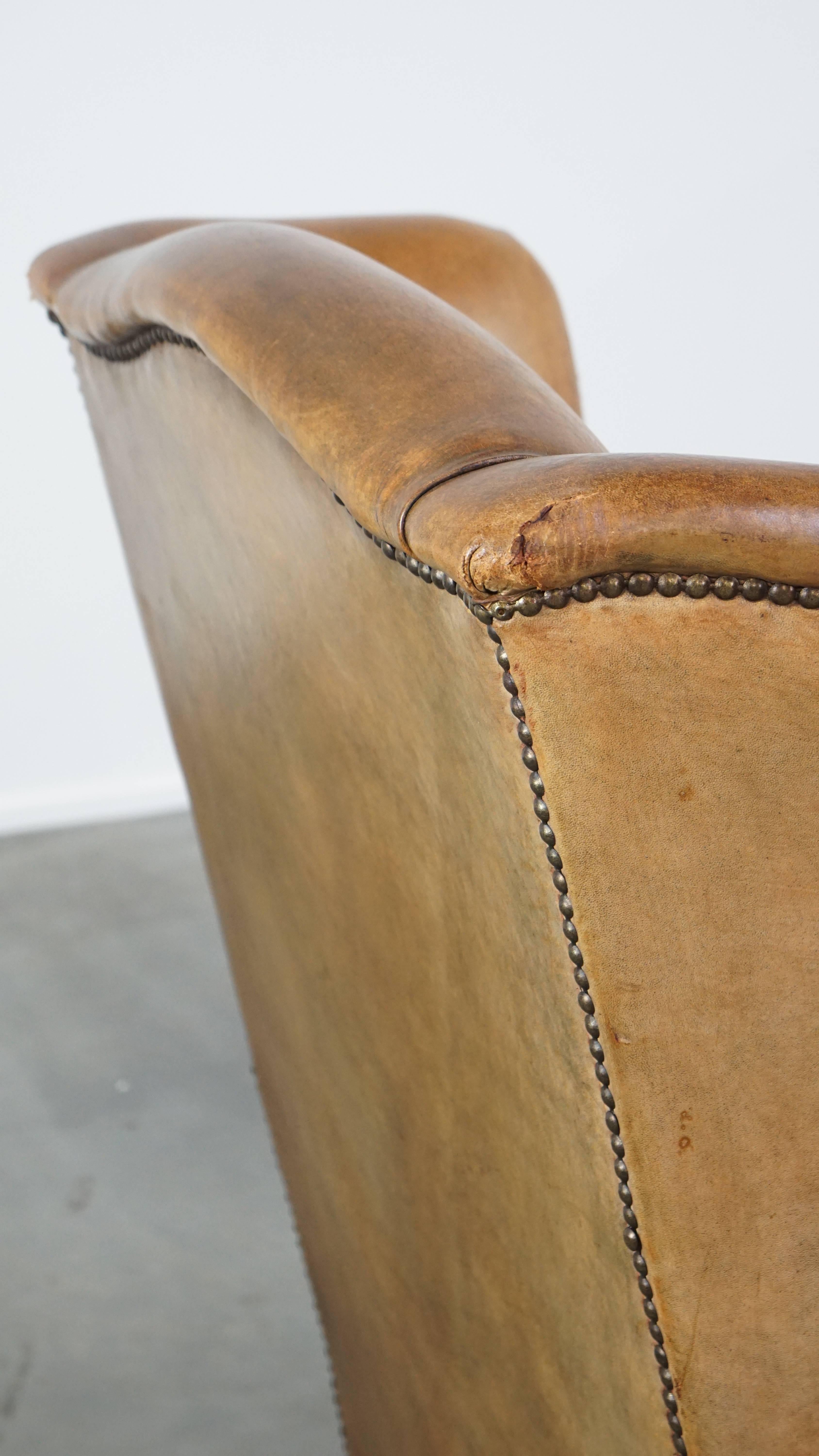 Beautiful sheepskin armchair with a very lovely color and patina For Sale 3