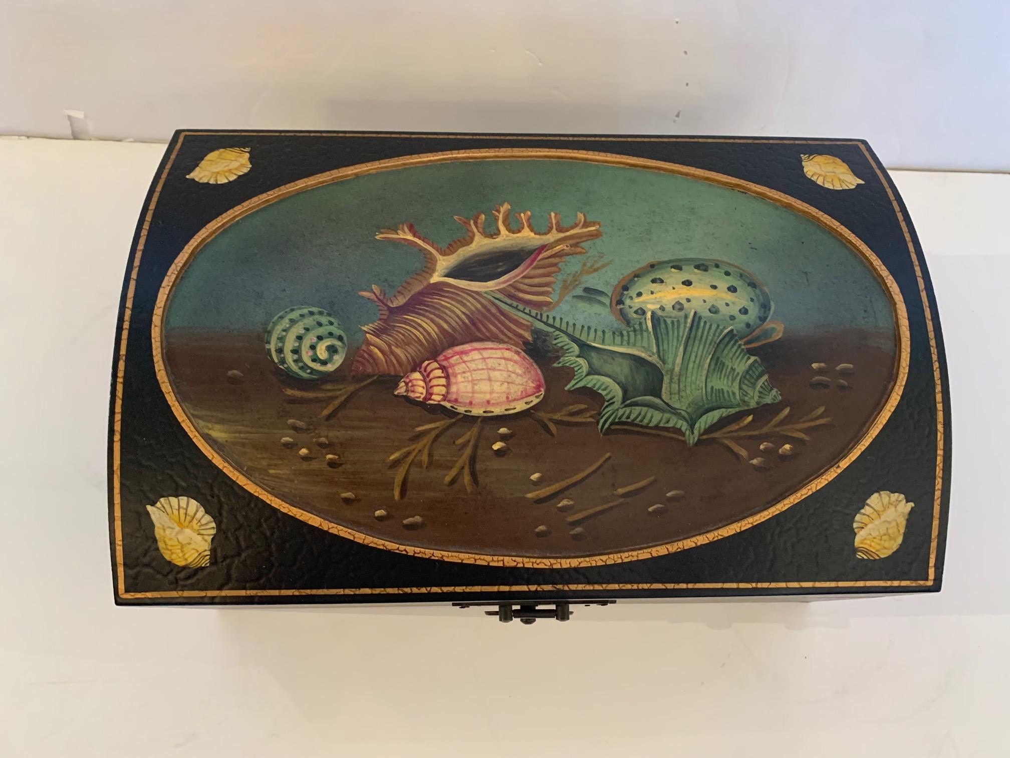 Beautiful Shell Motife Painted Box by Maitland Smith 8