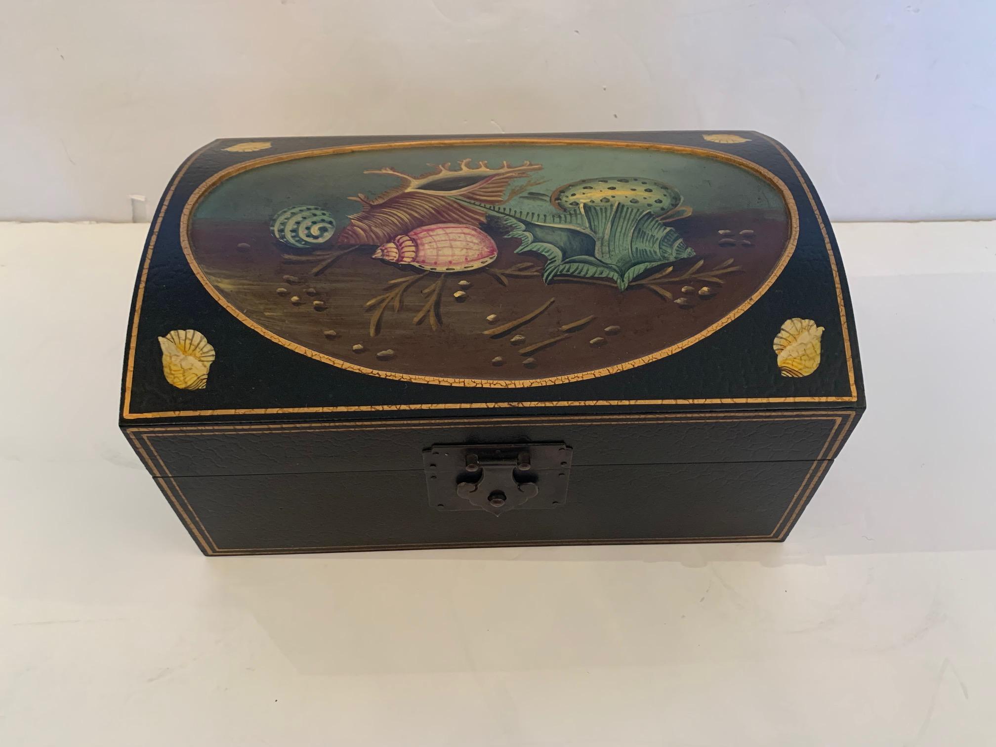 Large decorative box having gorgeous shell painting on it.