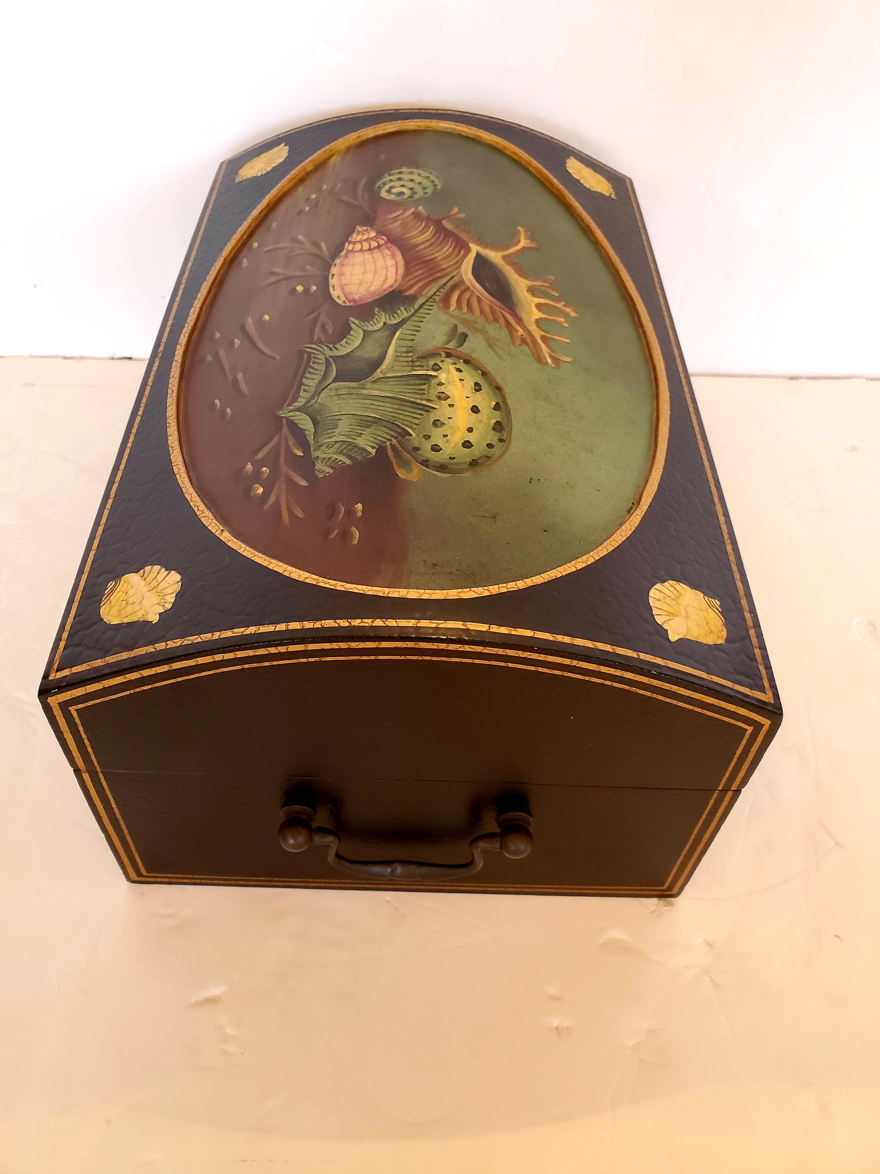 Contemporary Beautiful Shell Motife Painted Box by Maitland Smith