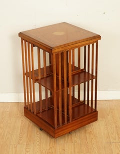 Beautiful Sheraton Revival Inlaid Revolving Bookcase End Table
