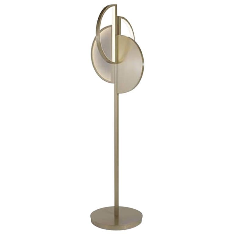 Beautiful Floor Lamp Brass Frame Champagne or Nichel Finish Vetrite Insert For Sale