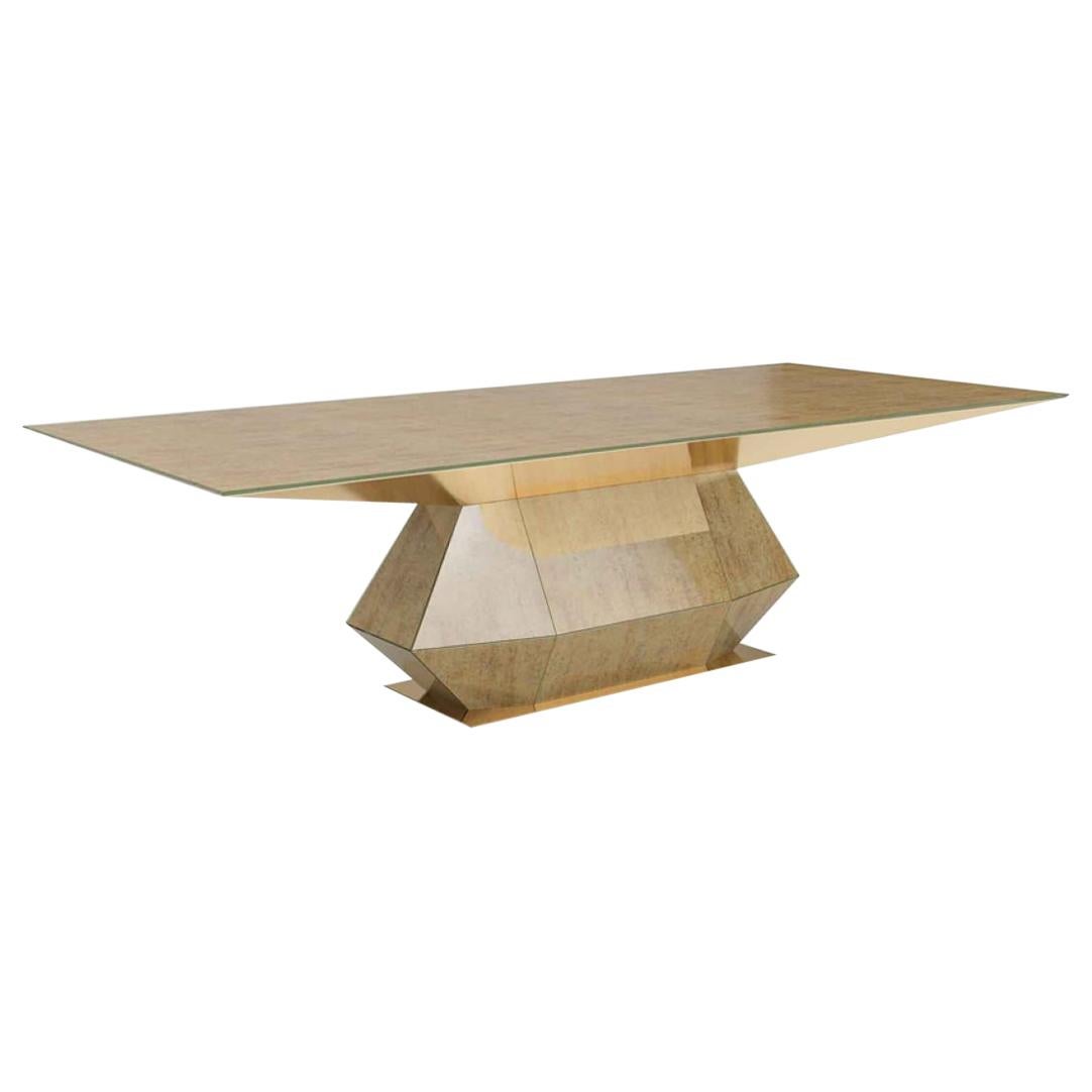 Beautiful Table with Metal Frame, Clad in Vetrite Pergamino Gold