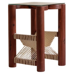 Beautiful side table with woven magazine rack made in Mexican Chicozapote wood