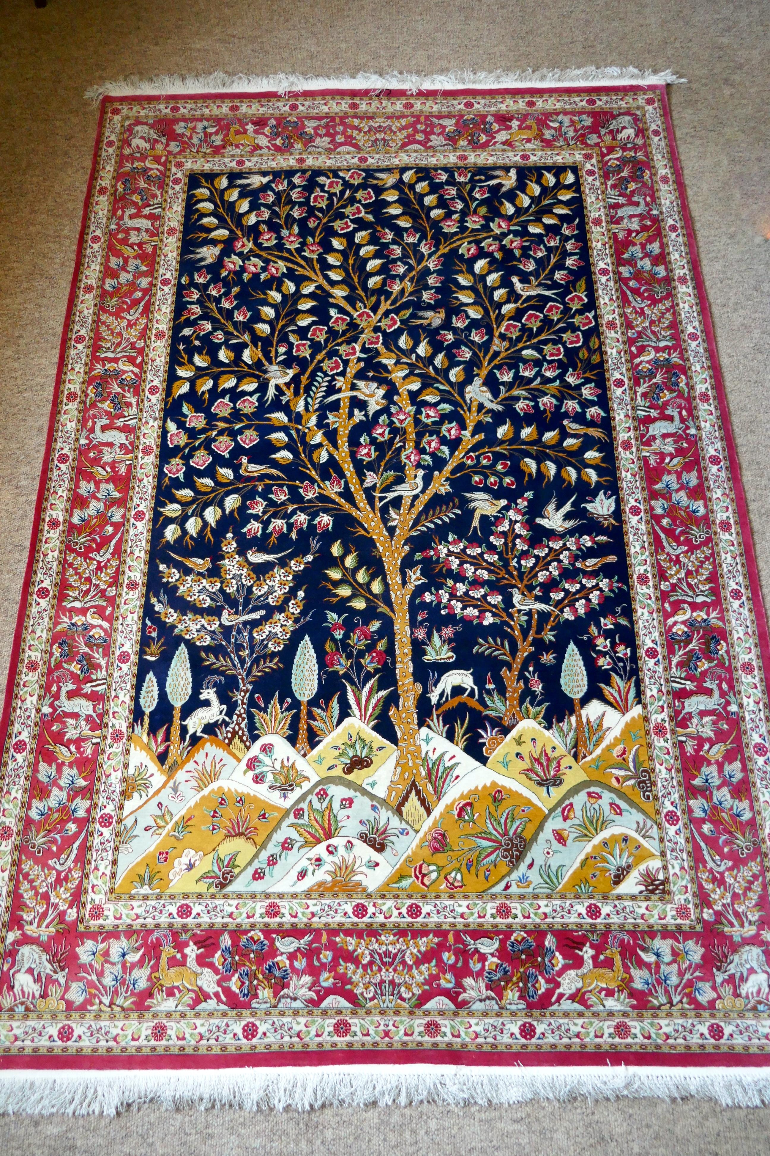 Beautiful Signed Hand-Knotted Tree of Life Pattern Qom Persian Silk Rug 5