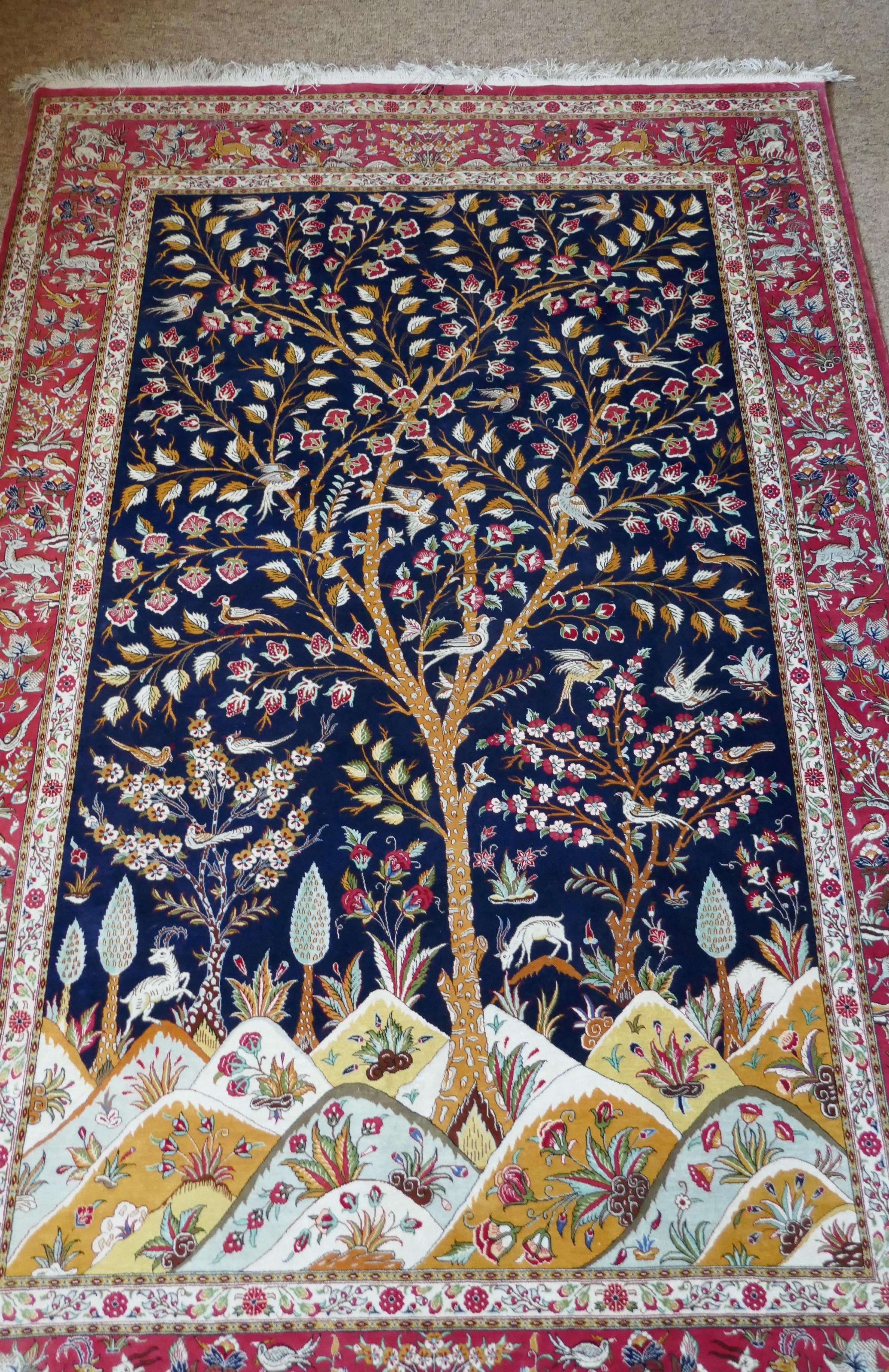 Beautiful Signed Hand-Knotted Tree of Life Pattern Qom Persian Silk Rug 6