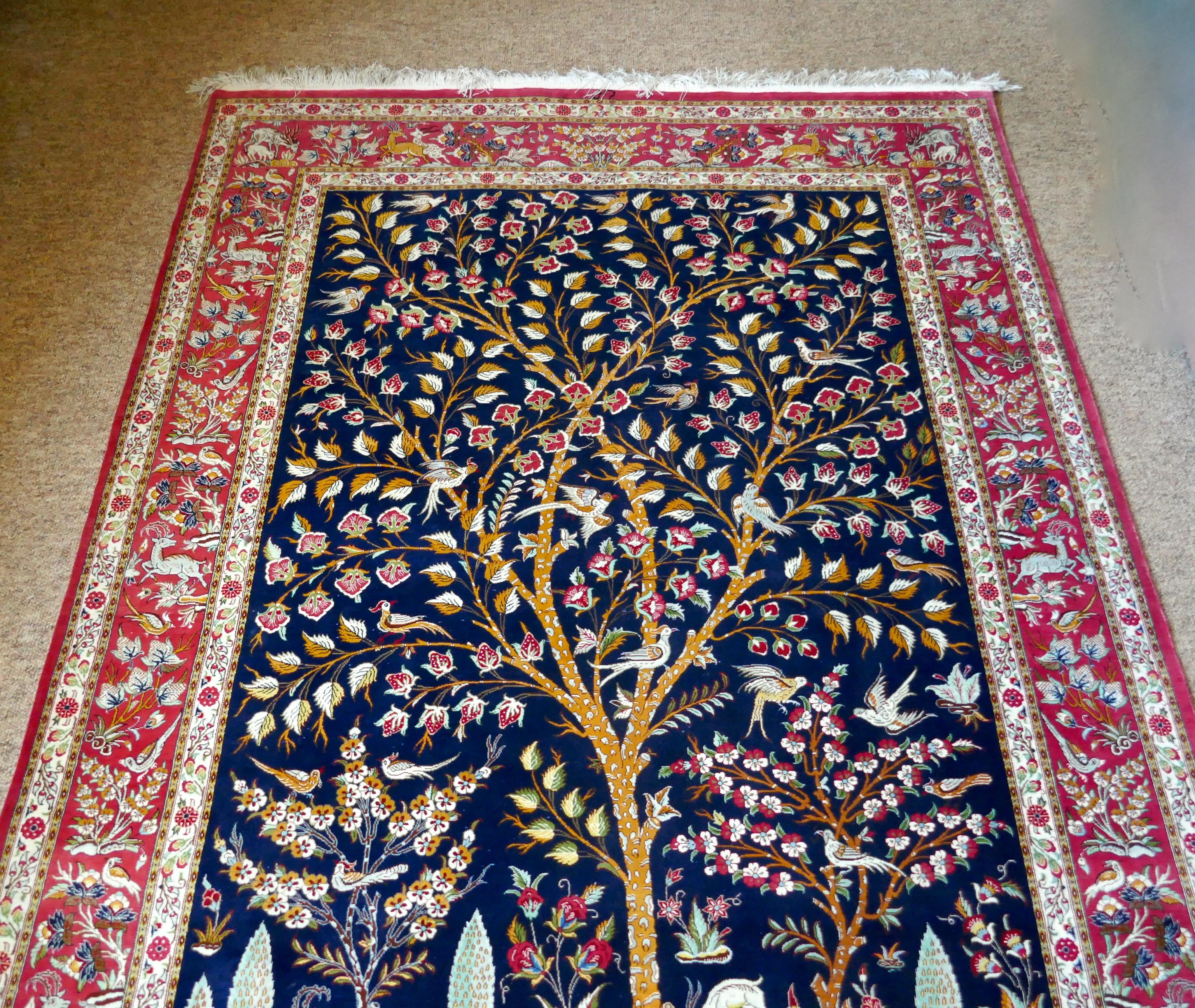 Beautiful Signed Hand-Knotted Tree of Life Pattern Qom Persian Silk Rug 7