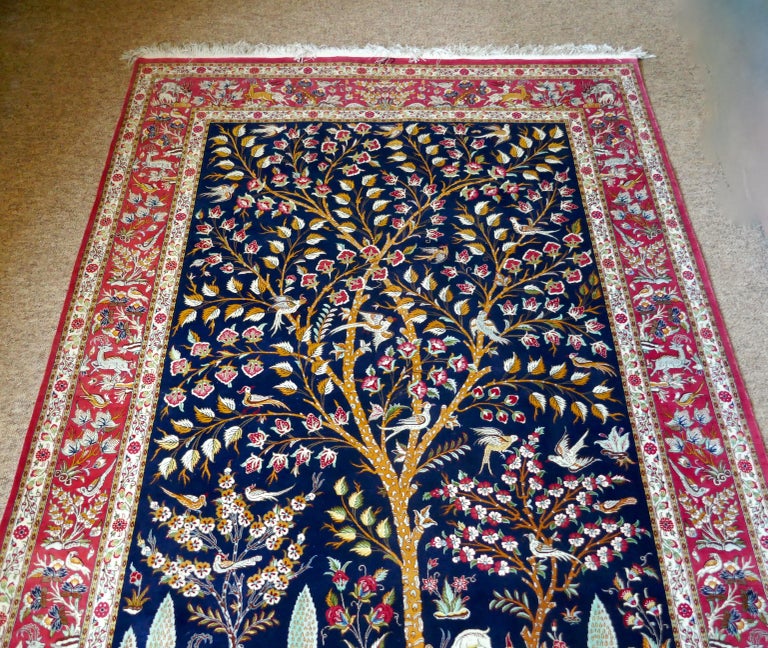 Beautiful Signed HandKnotted Tree of Life Pattern Qom Persian Silk Rug