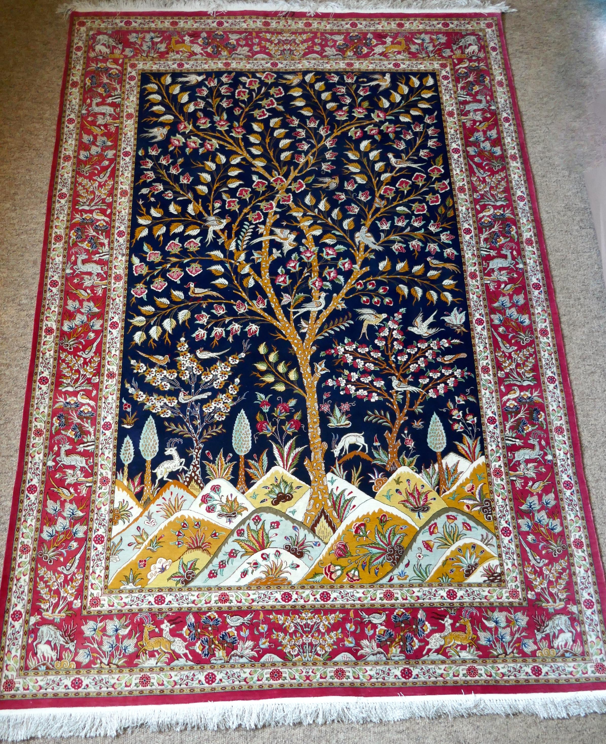 Beautiful Signed Hand-Knotted Tree of Life Pattern Qom Persian Silk Rug 8