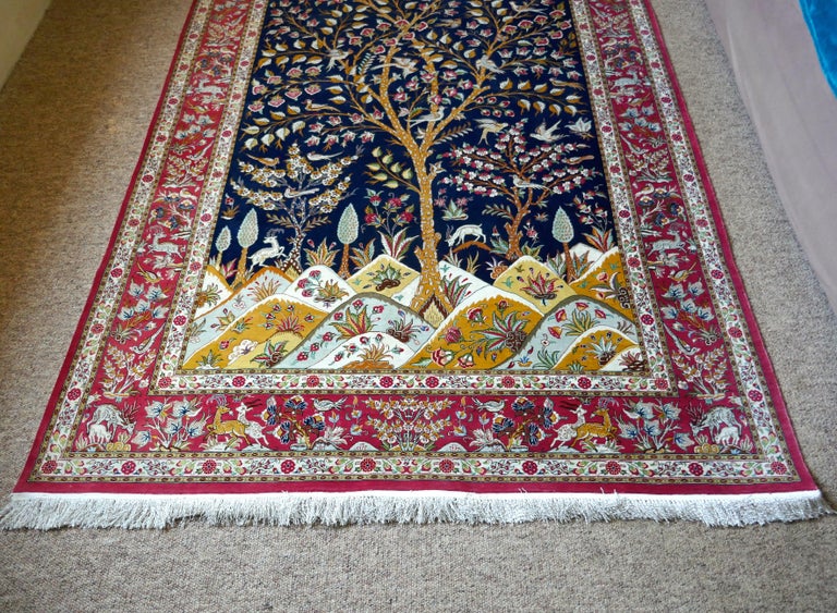 Beautiful Signed Hand-Knotted Tree of Life Pattern Qom Persian Silk Rug ...
