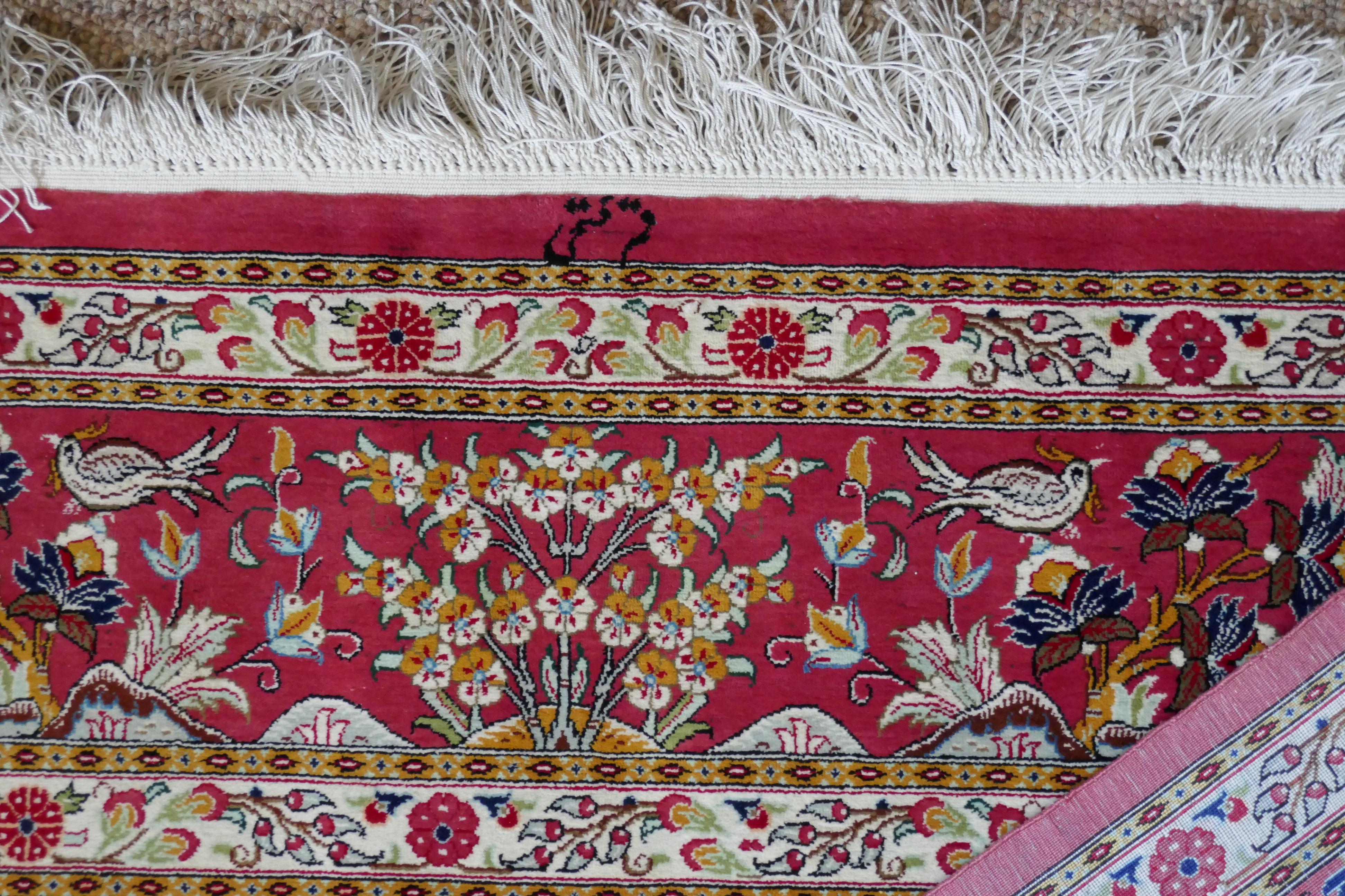 Folk Art Beautiful Signed Hand-Knotted Tree of Life Pattern Qom Persian Silk Rug