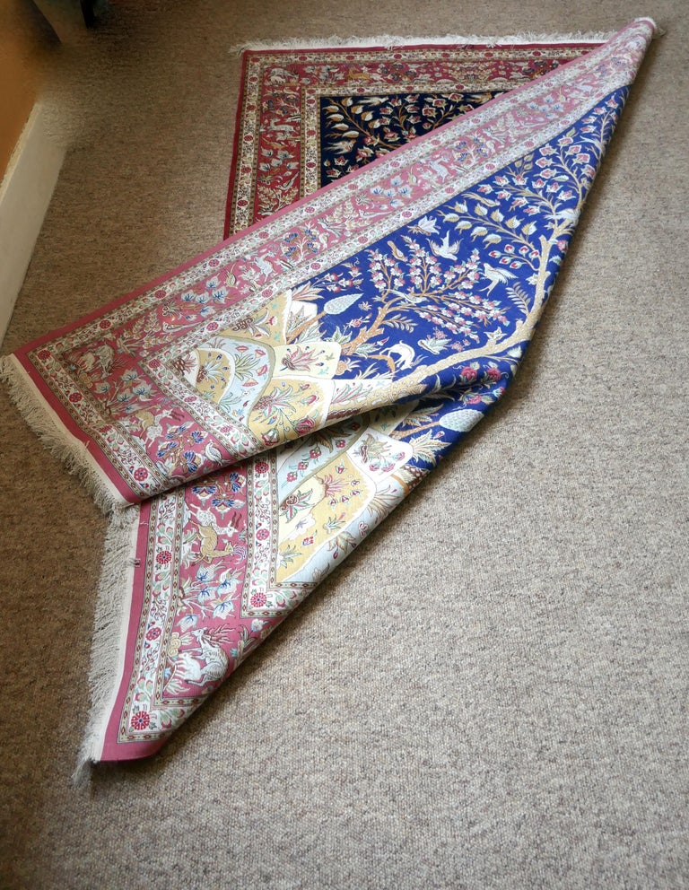 Beautiful Signed HandKnotted Tree of Life Pattern Qom Persian Silk Rug