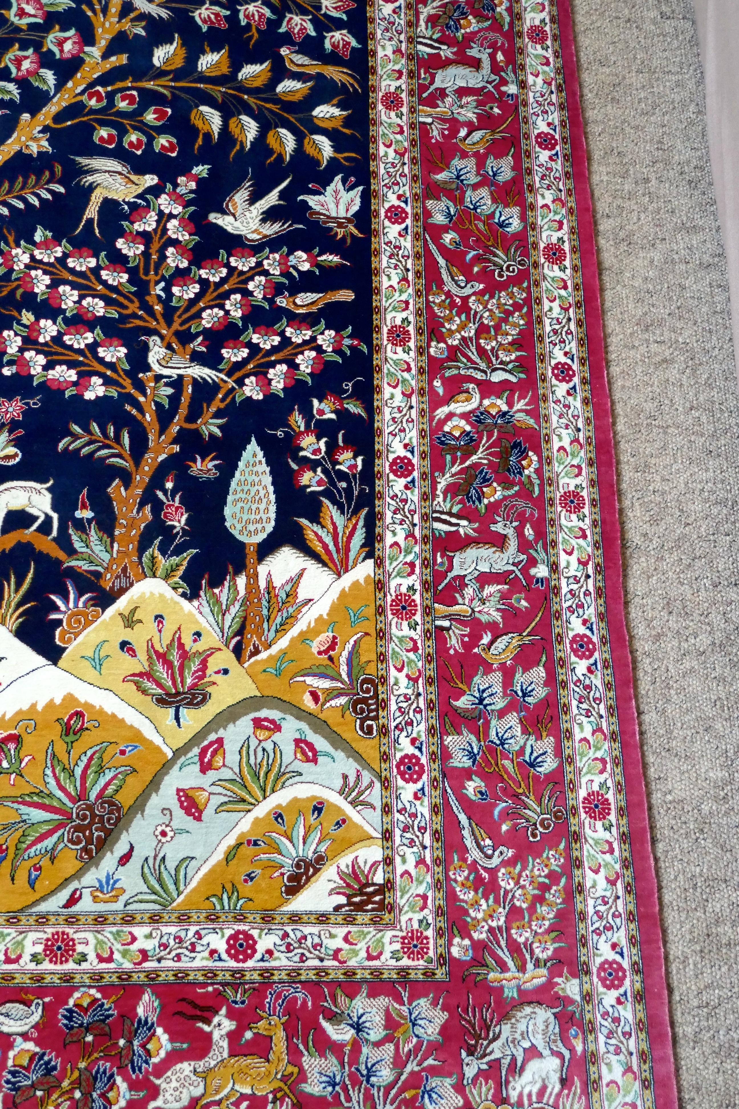 Beautiful Signed Hand-Knotted Tree of Life Pattern Qom Persian Silk Rug 3