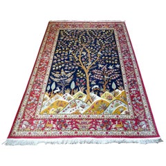 Beautiful Signed Hand-Knotted Tree of Life Pattern Qom Persian Silk Rug