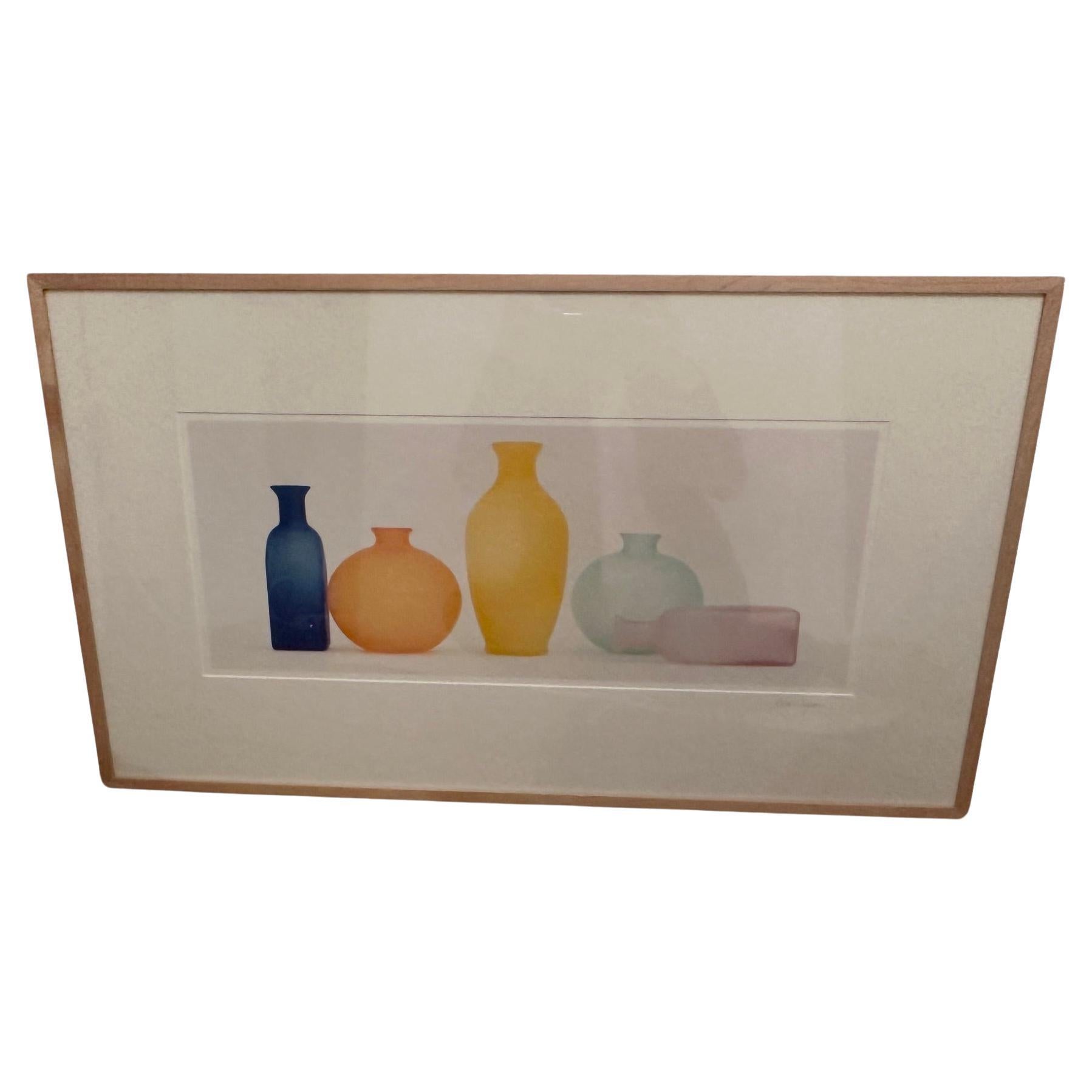 Beautiful Signed Lithograph of Bottles by Robin Logan For Sale