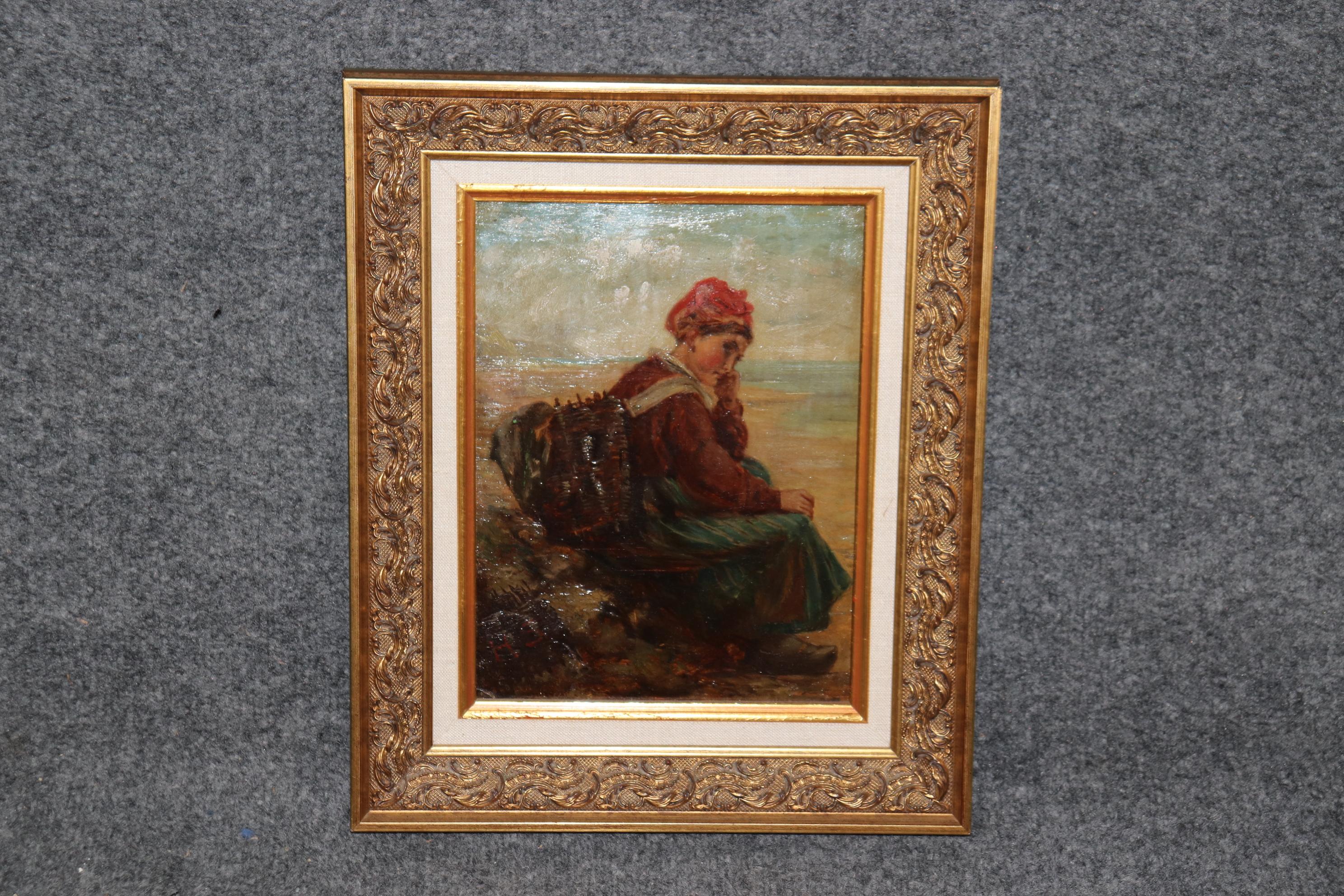 Neoclassical Revival Beautiful Signed Oil on Board Early 1900s Era Painting of Young Woman  For Sale