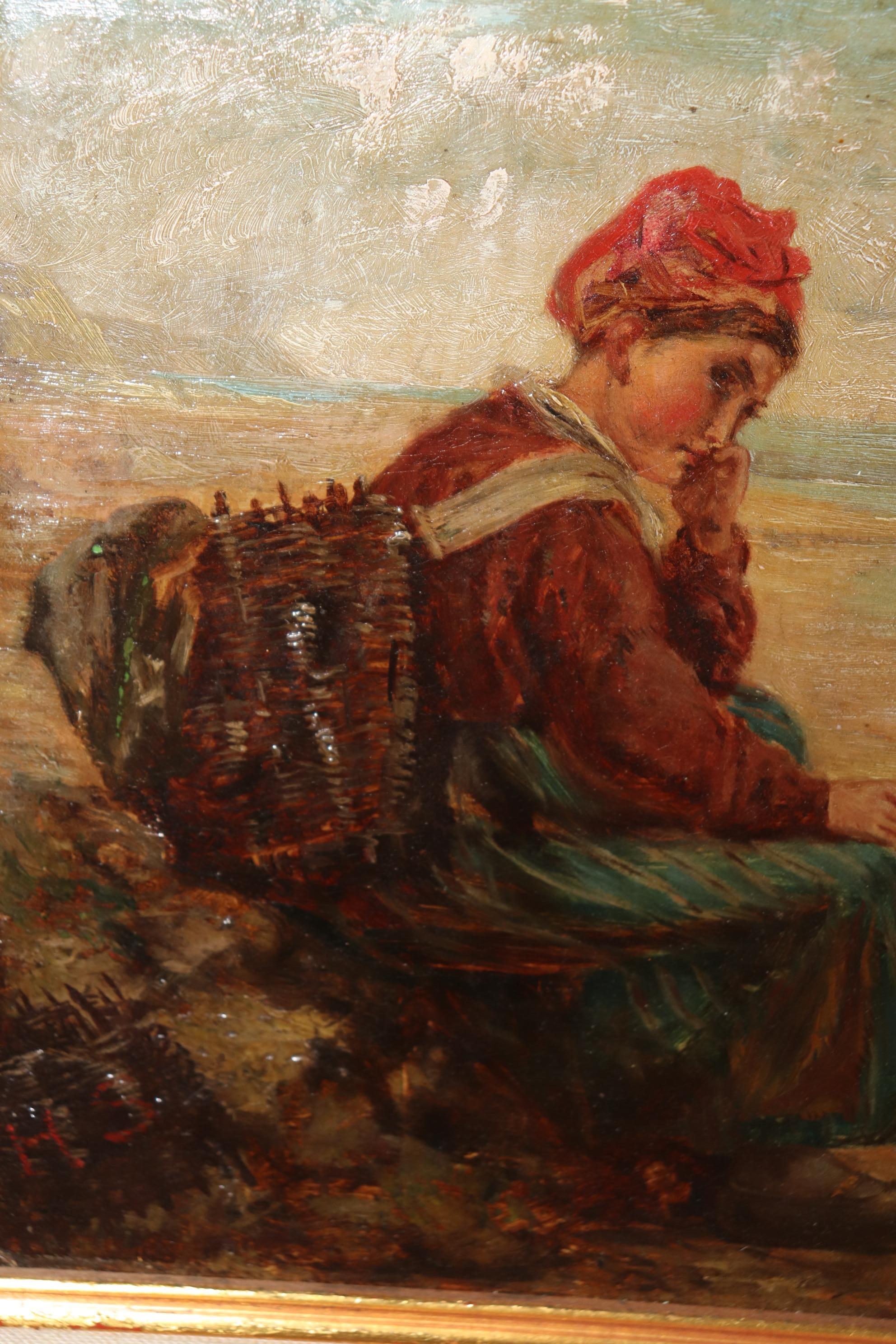 Magnifique huile sur panneau du début des années 1900 représentant une jeune femme  en vente 2