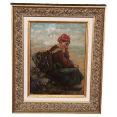 Beautiful Signed Oil on Board Early 1900s Era Painting of Young Woman 