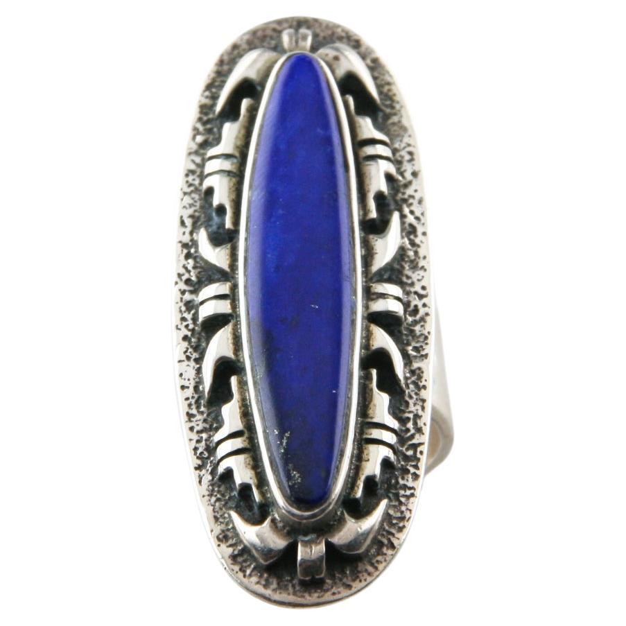 Beautiful Signed Silver Lapis Lazuli Ring, Adjustable Size 5-9
