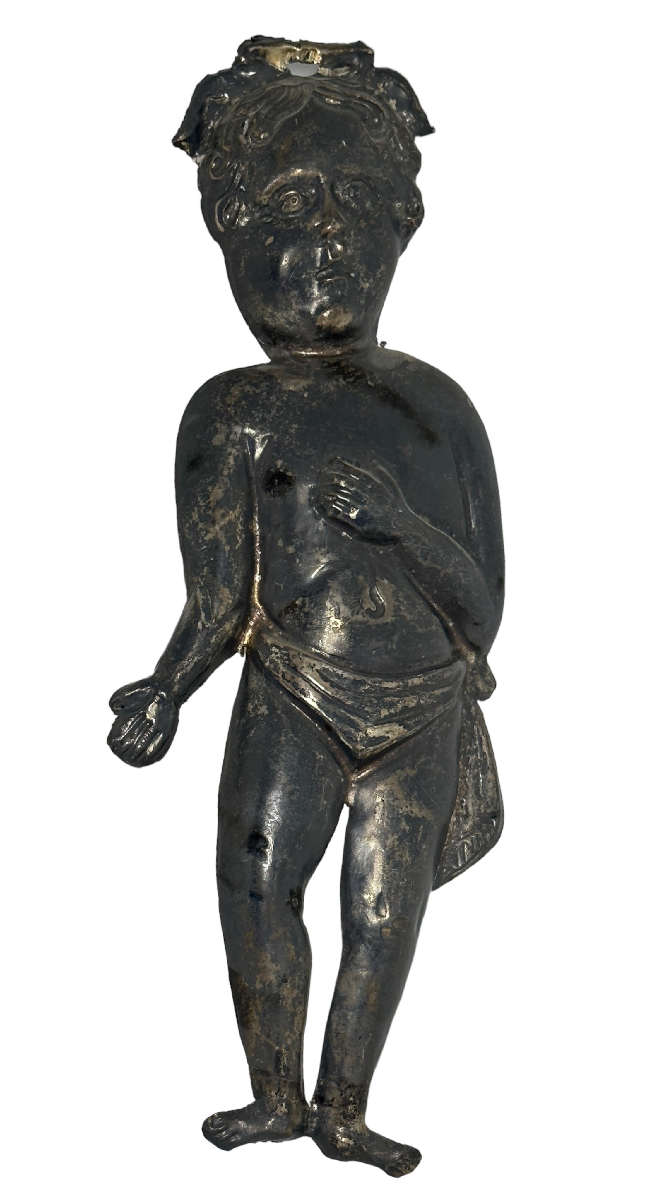 Art Nouveau Antique Ex voto Male figure, Infant, Infant Jesus, Silver Italy 1890s For Sale