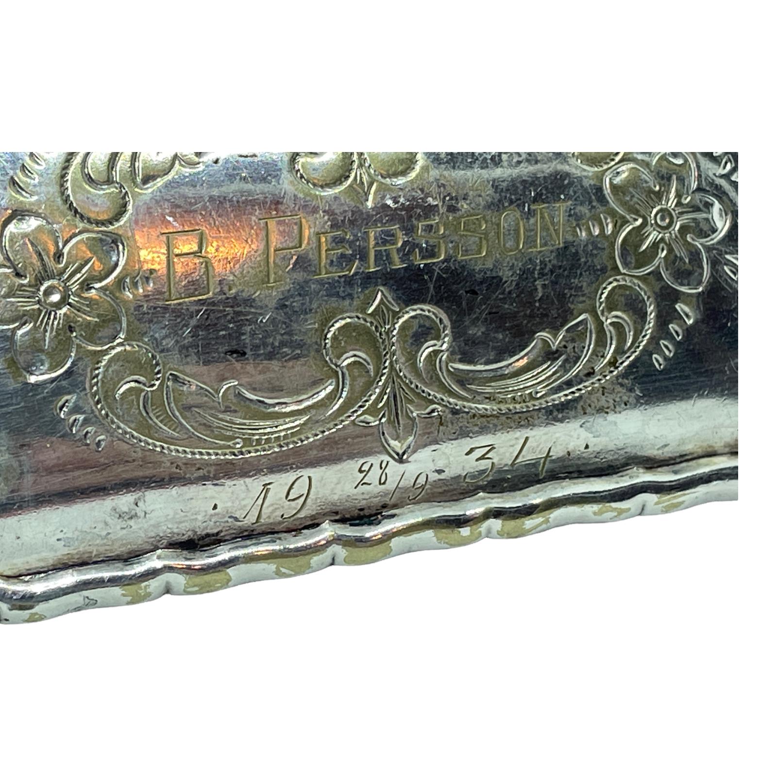 Magnifique boîte à manchettes en métal argenté pour B. Persson, Suède, 1934 en vente 4
