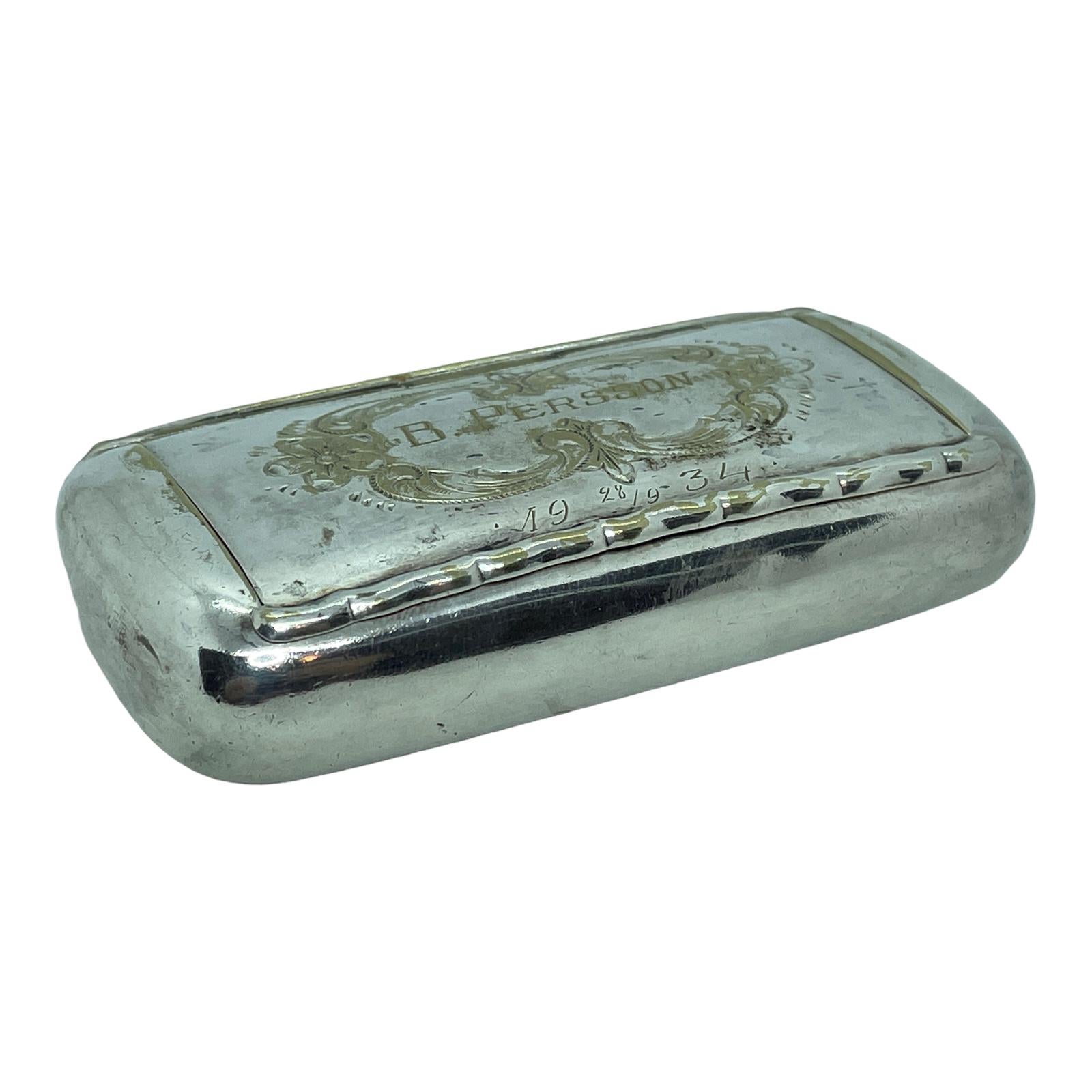 German Beautiful Silver Plate Snuff Box for B. Persson, Sweden, 1934 For Sale