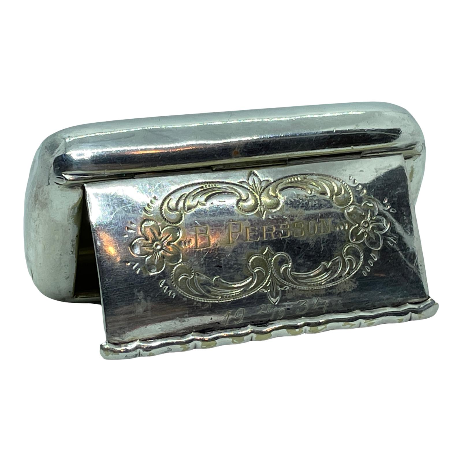 Magnifique boîte à manchettes en métal argenté pour B. Persson, Suède, 1934 en vente 2