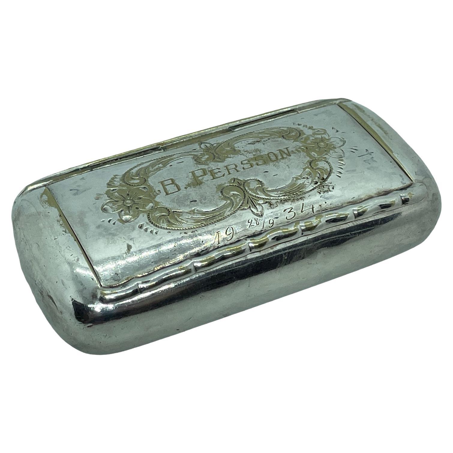 Beautiful Silver Plate Snuff Box for B. Persson, Sweden, 1934 For Sale