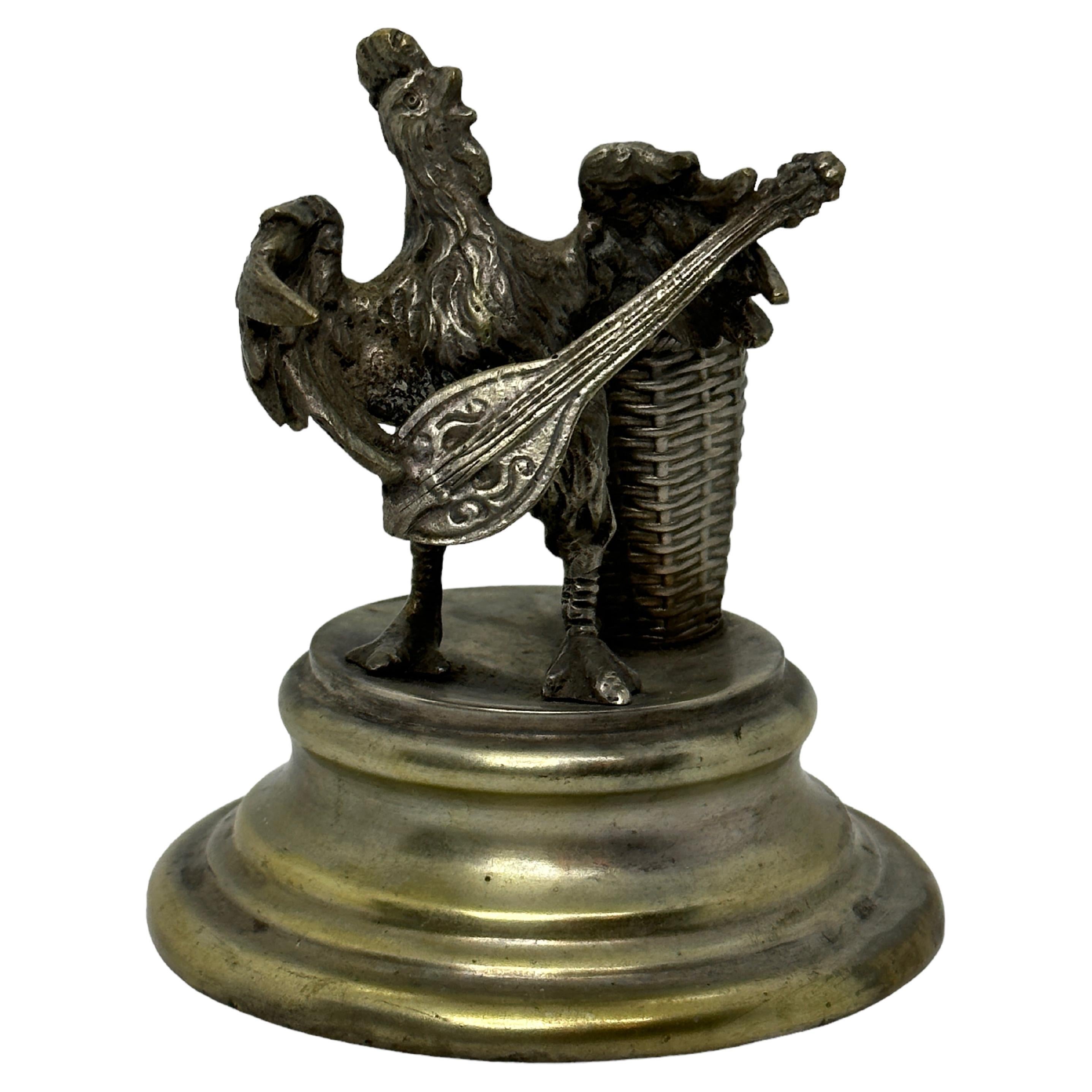 Beautiful Silver Plated Toothpick Holder Figurine Rooster Vintage, Austria 1890s For Sale