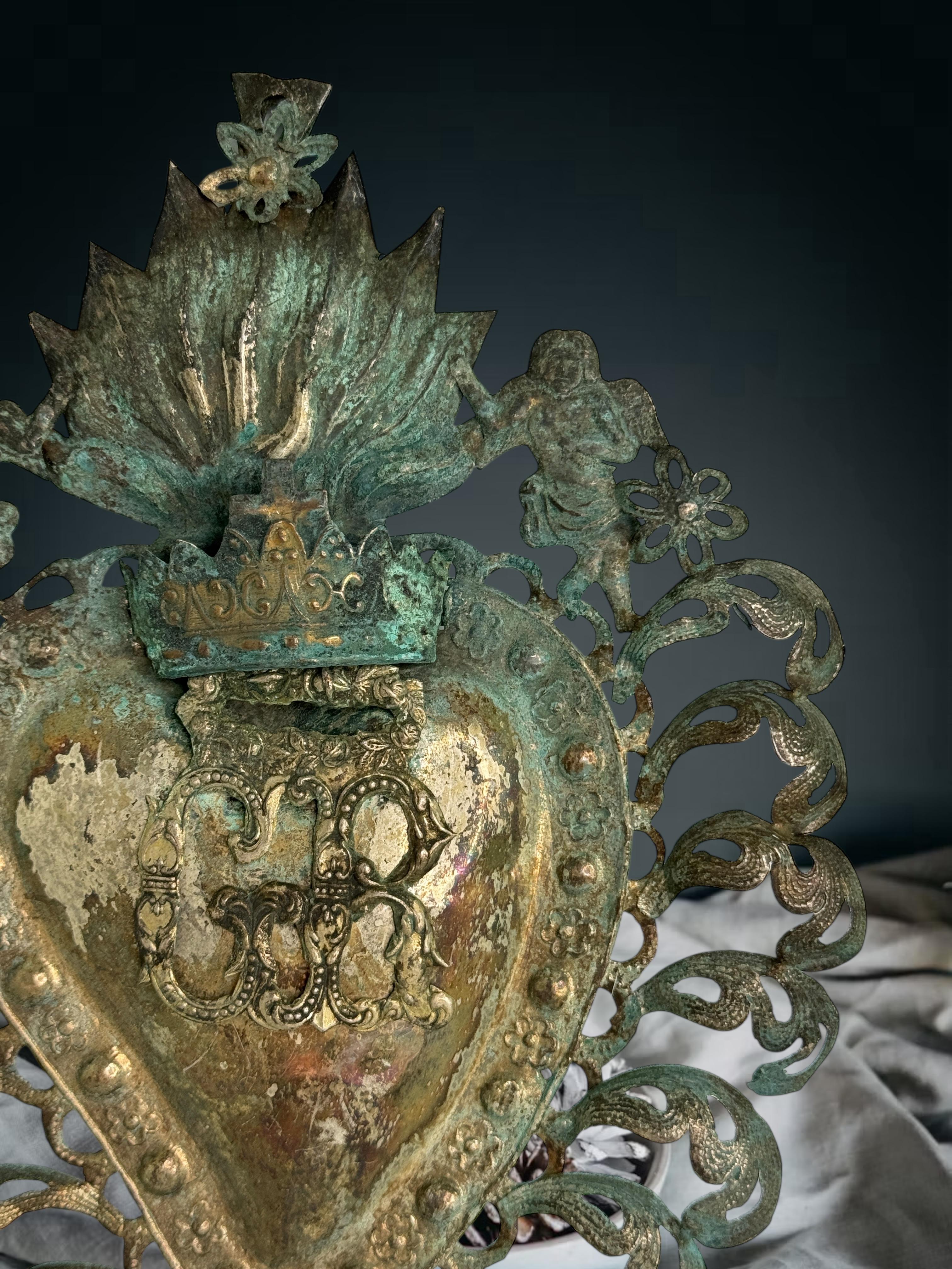 Magnifique évoto du Sacré-Cœur avec ange chérubin, européen ancien, années 1880 en vente 3